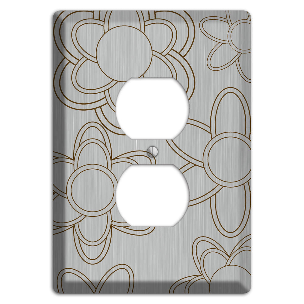 Retro Floral Contour Stainless Steel Duplex Outlet Wallplate