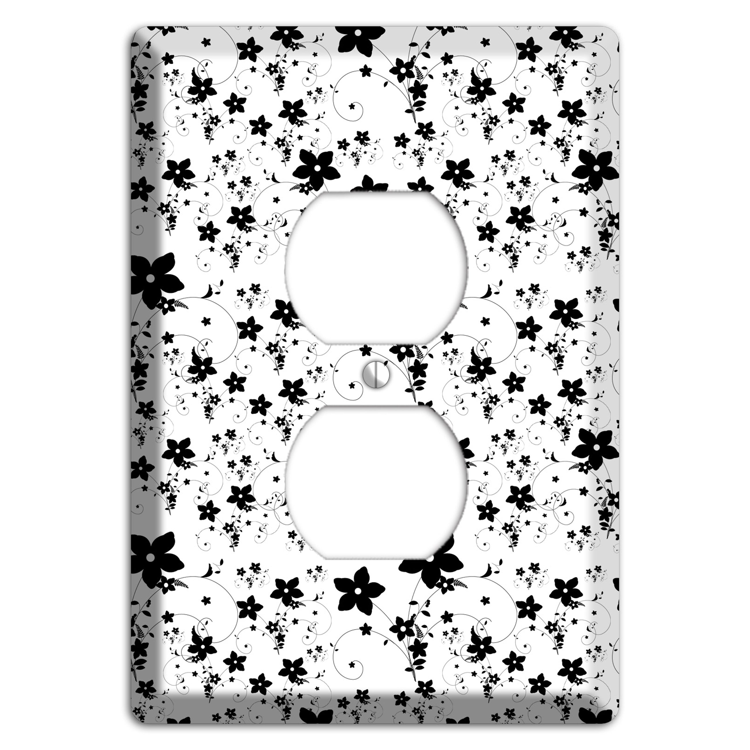 Black and White Flowers Duplex Outlet Wallplate