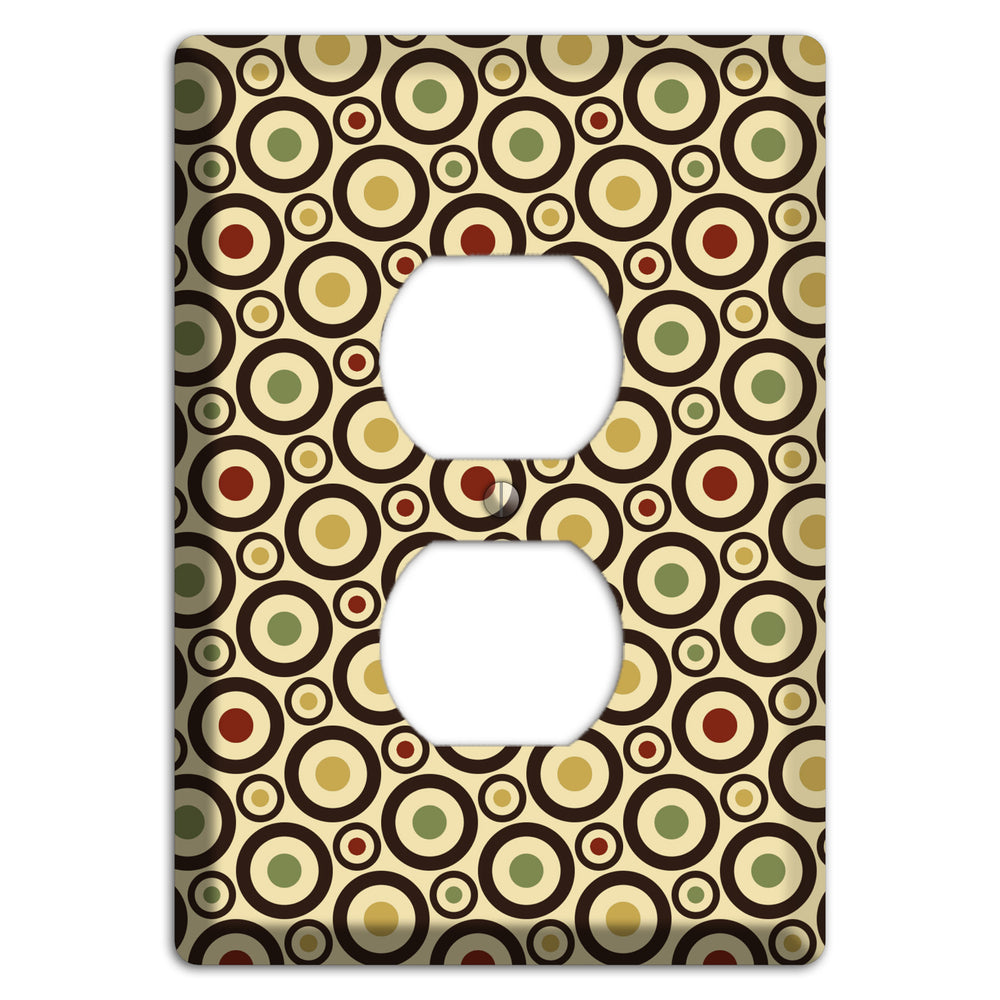 Beige with Olive Mustard Maroon Retro Tiny Bullseye Duplex Outlet Wallplate