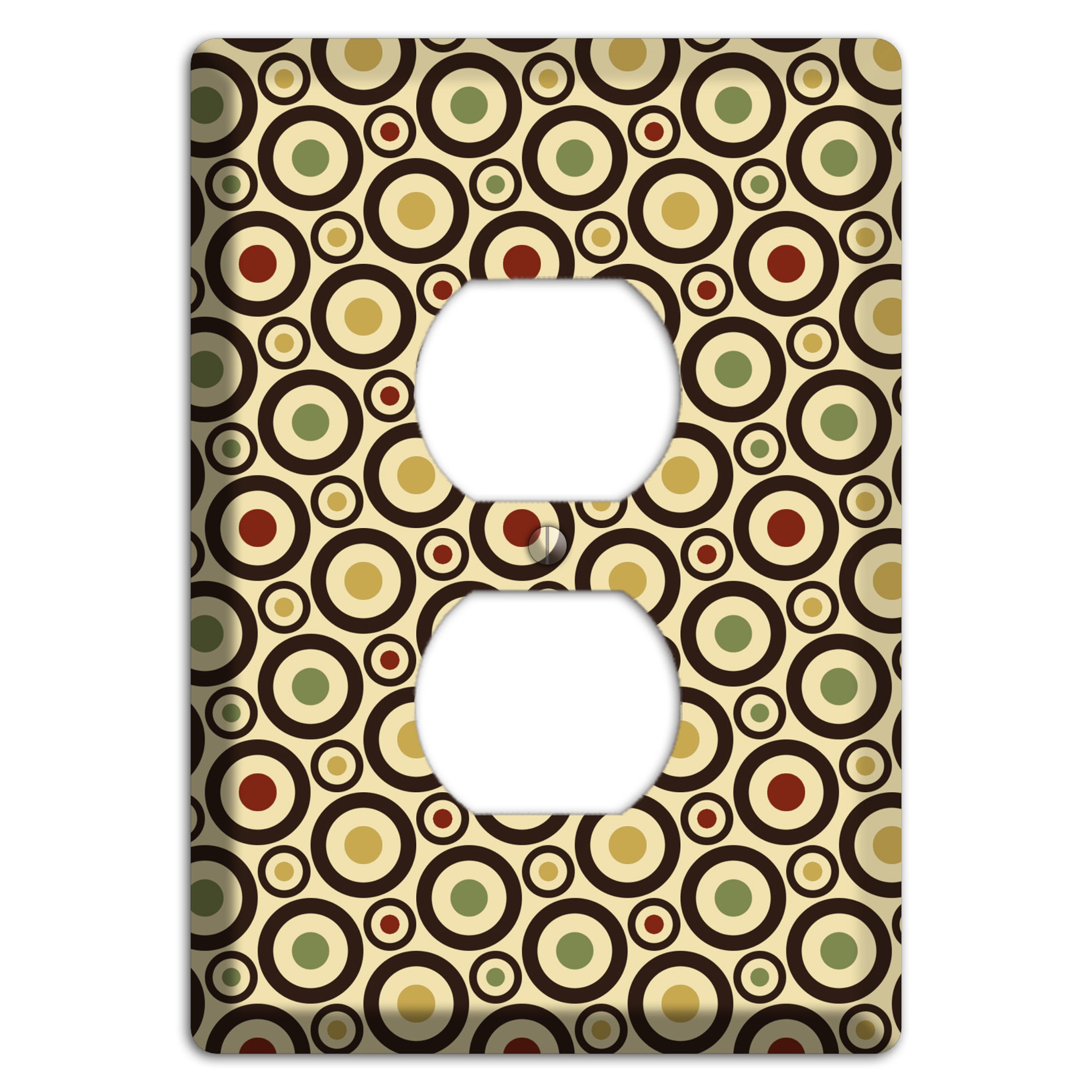 Beige with Olive Mustard Maroon Retro Tiny Bullseye Duplex Outlet Wallplate