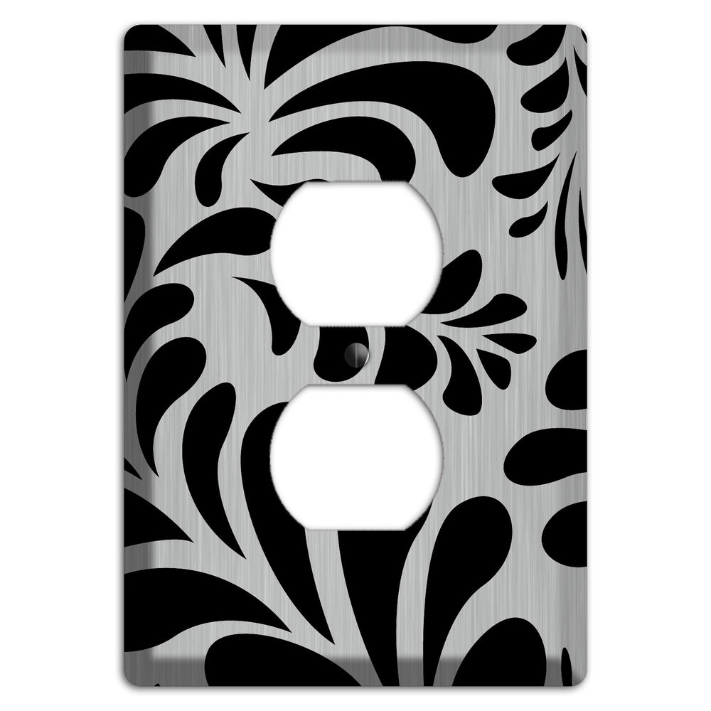 Black Herati Stainless Steel Duplex Outlet Wallplate