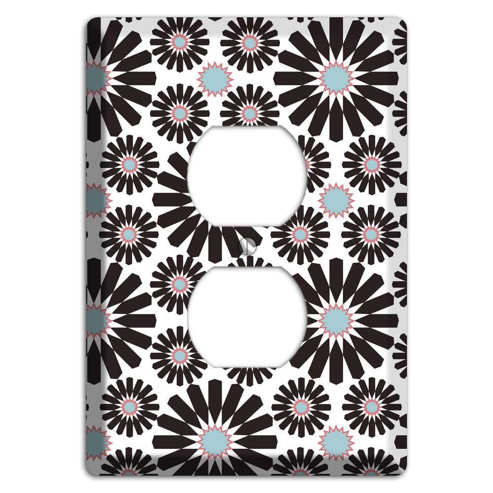 Dusty Blue Maroon Scandinavian Floral 2 Duplex Outlet Wallplate