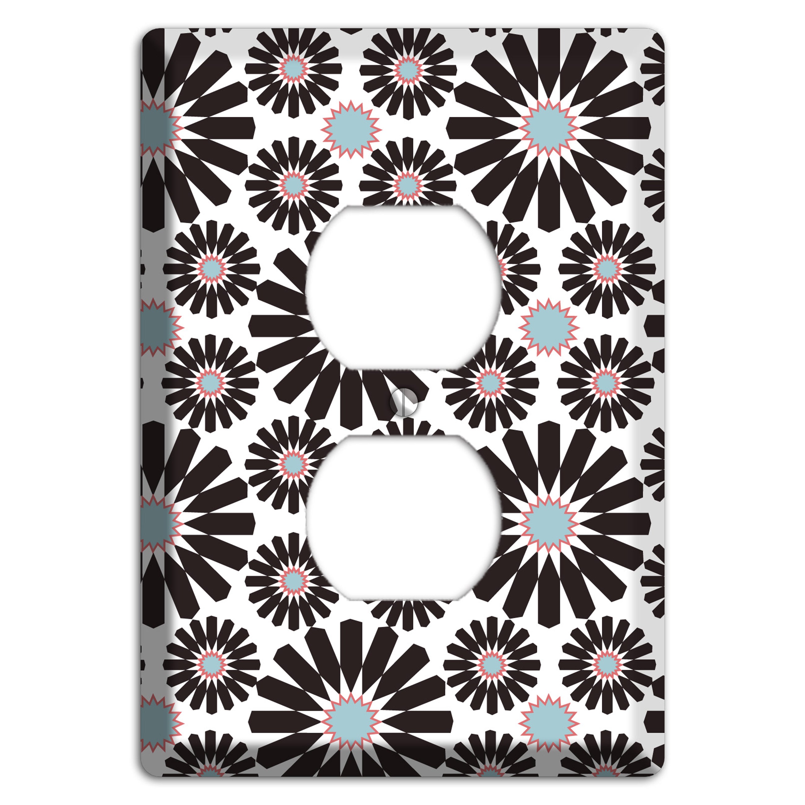 Dusty Blue Maroon Scandinavian Floral 2 Duplex Outlet Wallplate
