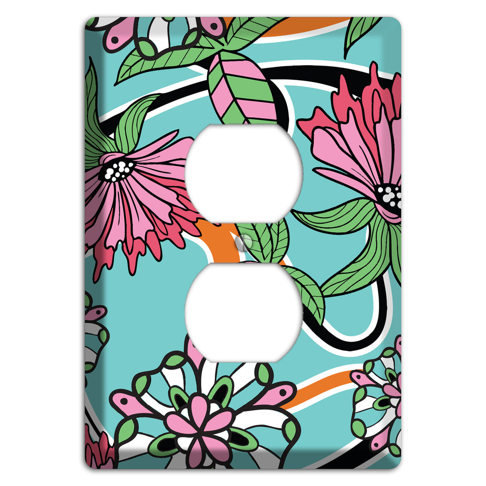 Turquoise with Pink Flowers Duplex Outlet Wallplate