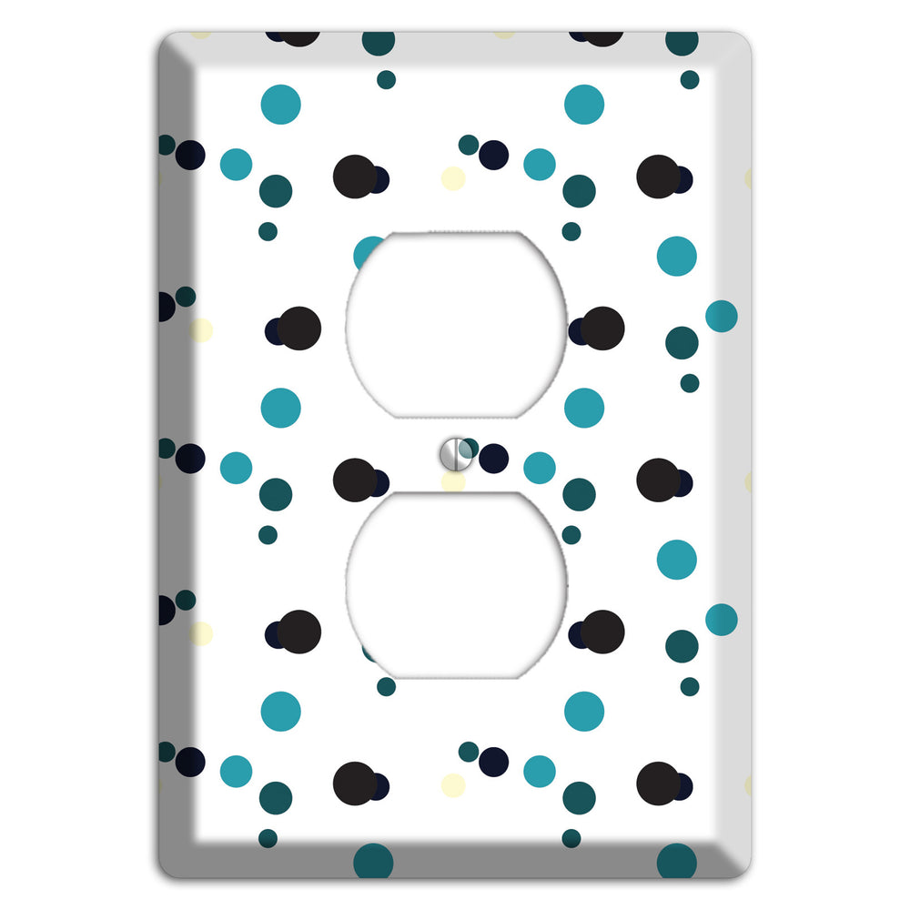 White with Teal and Black Multi Dots Duplex Outlet Wallplate