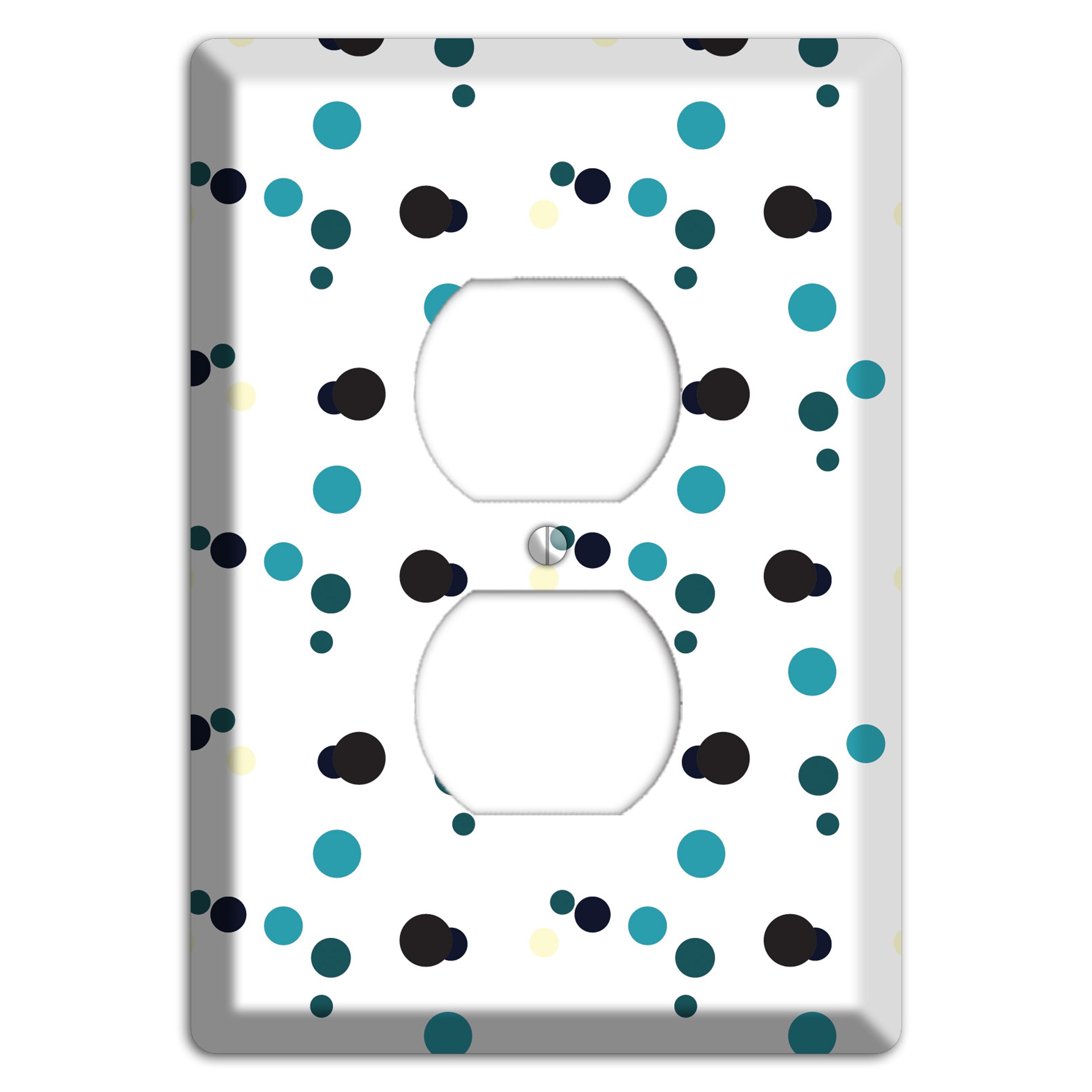 White with Teal and Black Multi Dots Duplex Outlet Wallplate