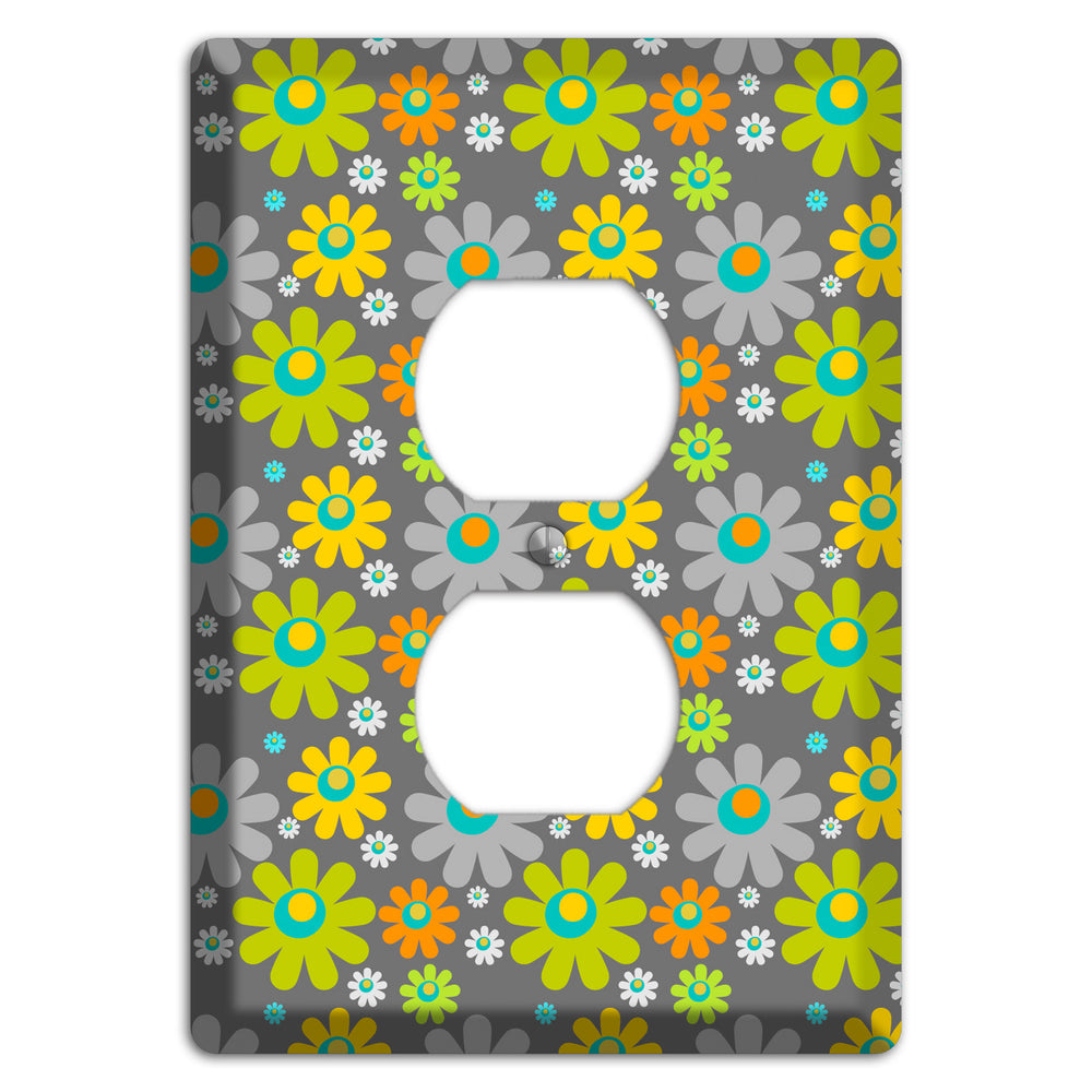 Grey and Yellow Flower Power Duplex Outlet Wallplate