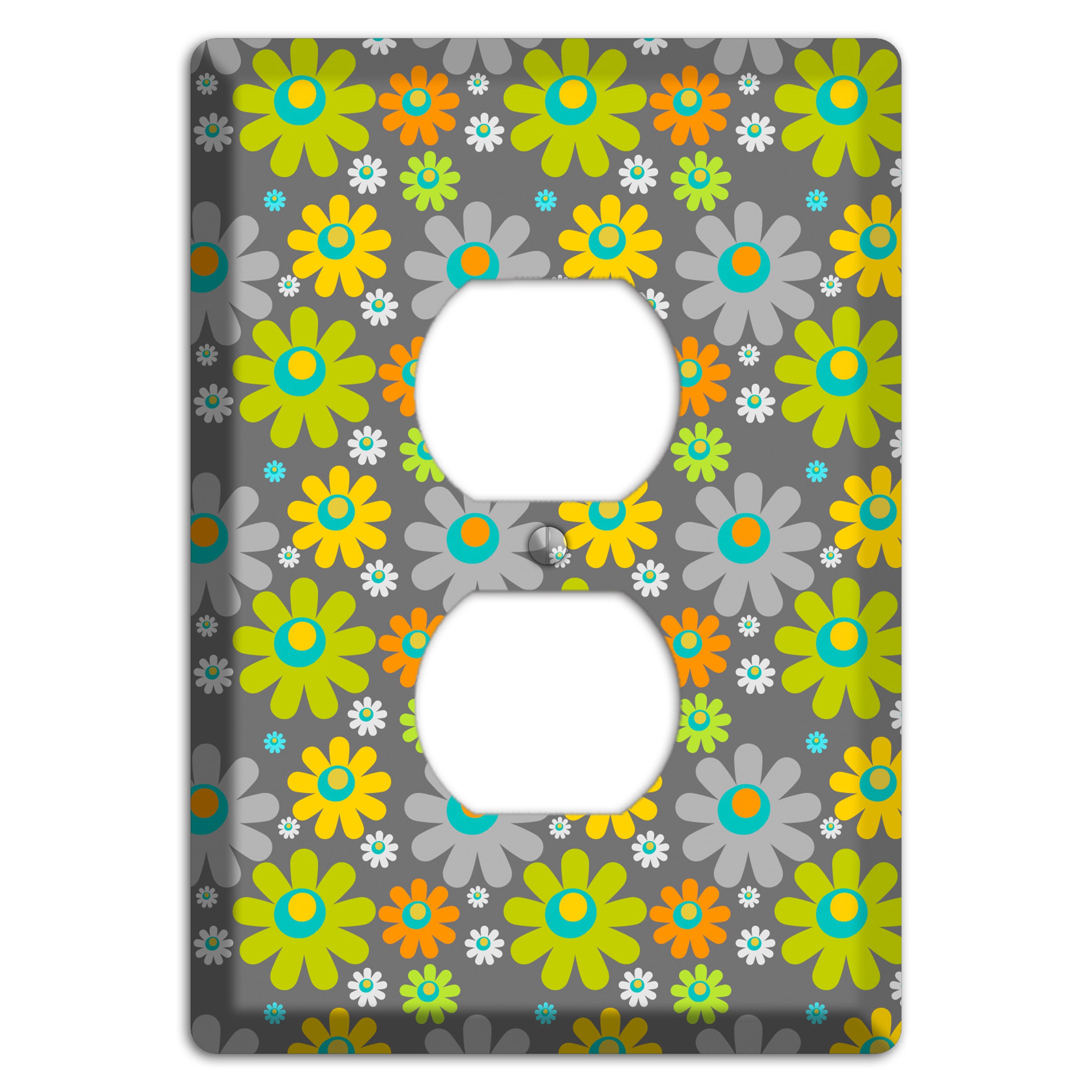 Grey and Yellow Flower Power Duplex Outlet Wallplate