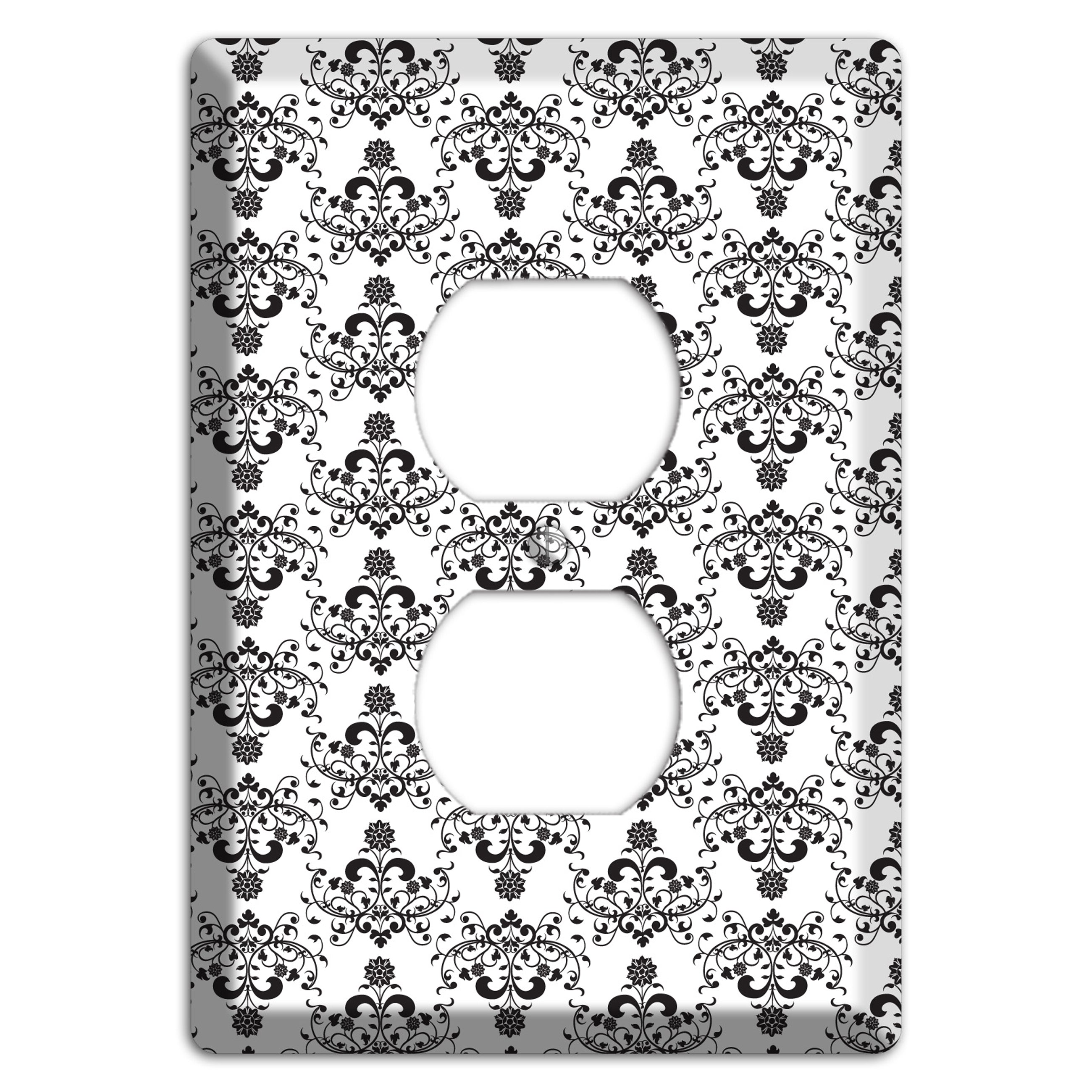 White with Black Cartouche Half Drop Duplex Outlet Wallplate
