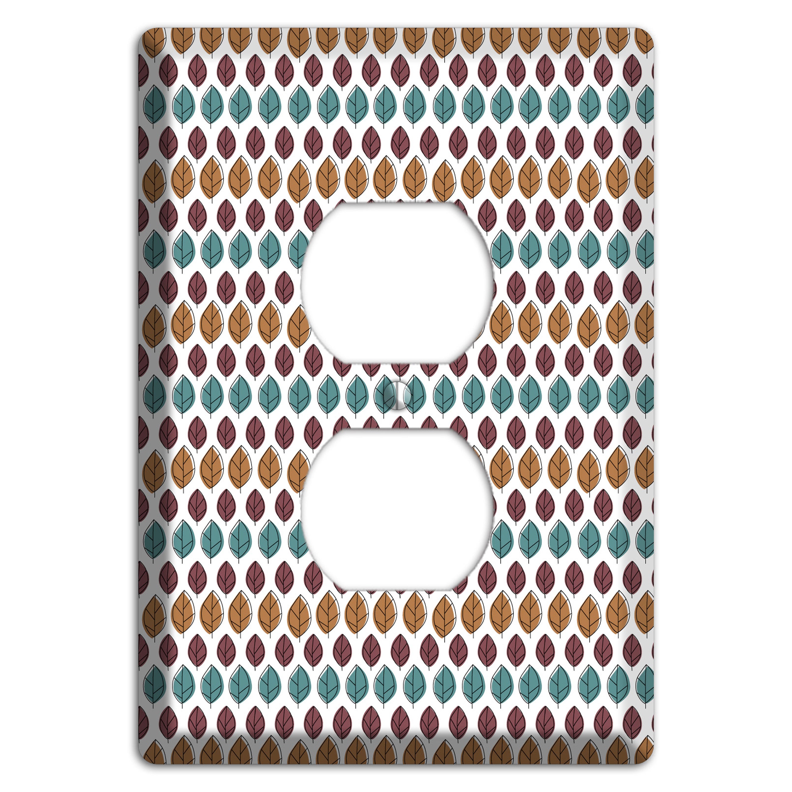Multi Brown Dusty Blue Leaf Contour Duplex Outlet Wallplate