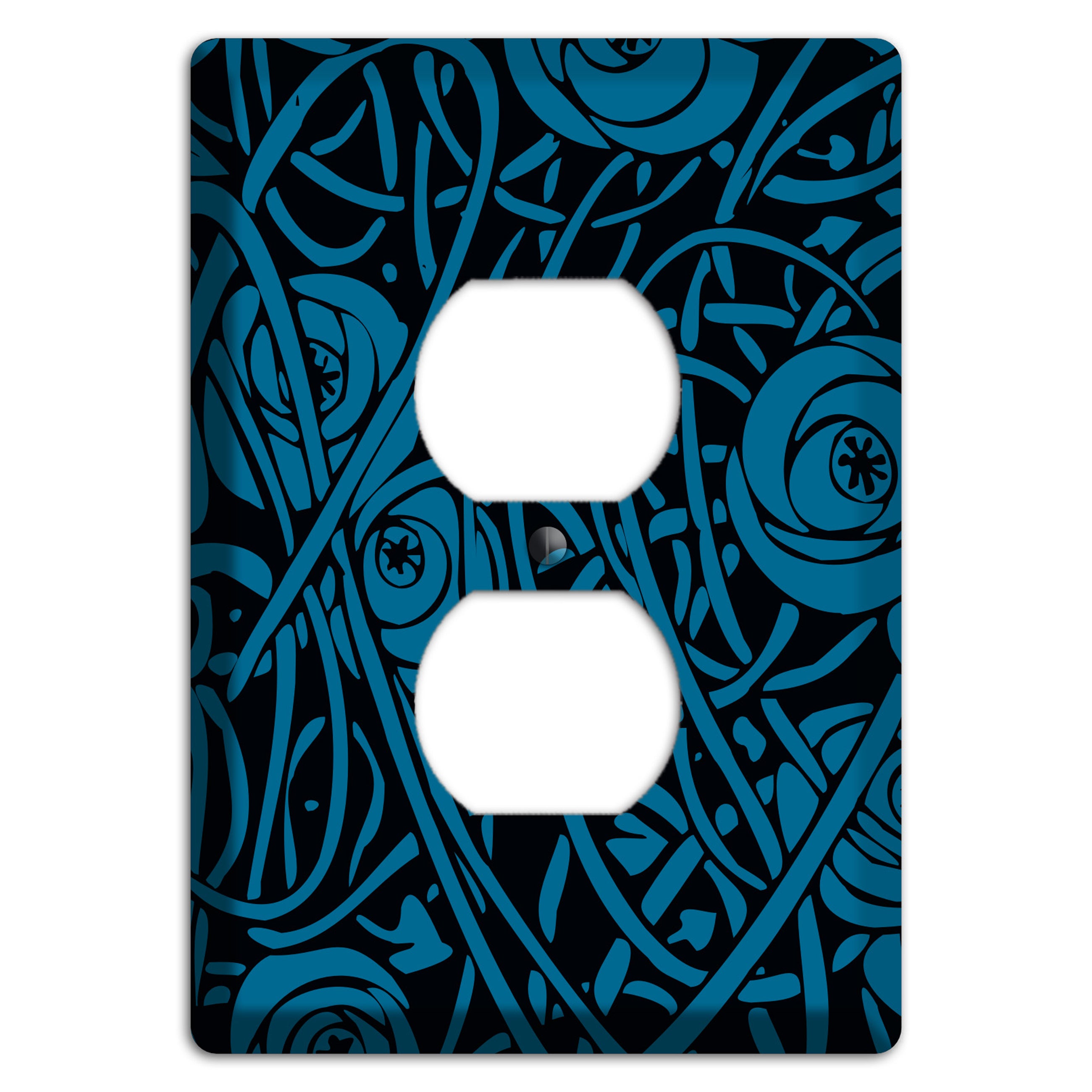 Black and Blue Deco Floral Duplex Outlet Wallplate