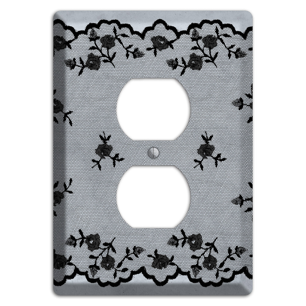 Embroidered Floral Gray Duplex Outlet Wallplate