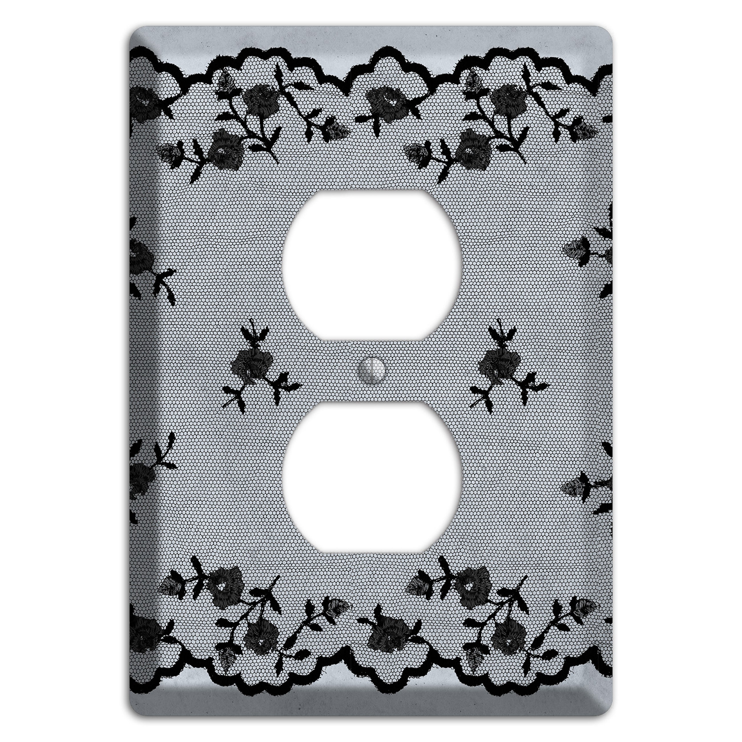 Embroidered Floral Gray Duplex Outlet Wallplate