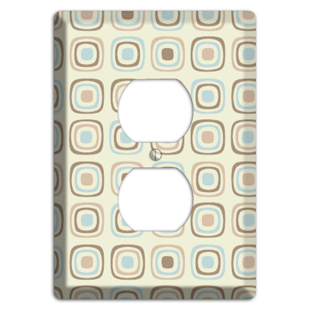 Multi Beige Brown Dusty Blue Retro Squares Duplex Outlet Wallplate