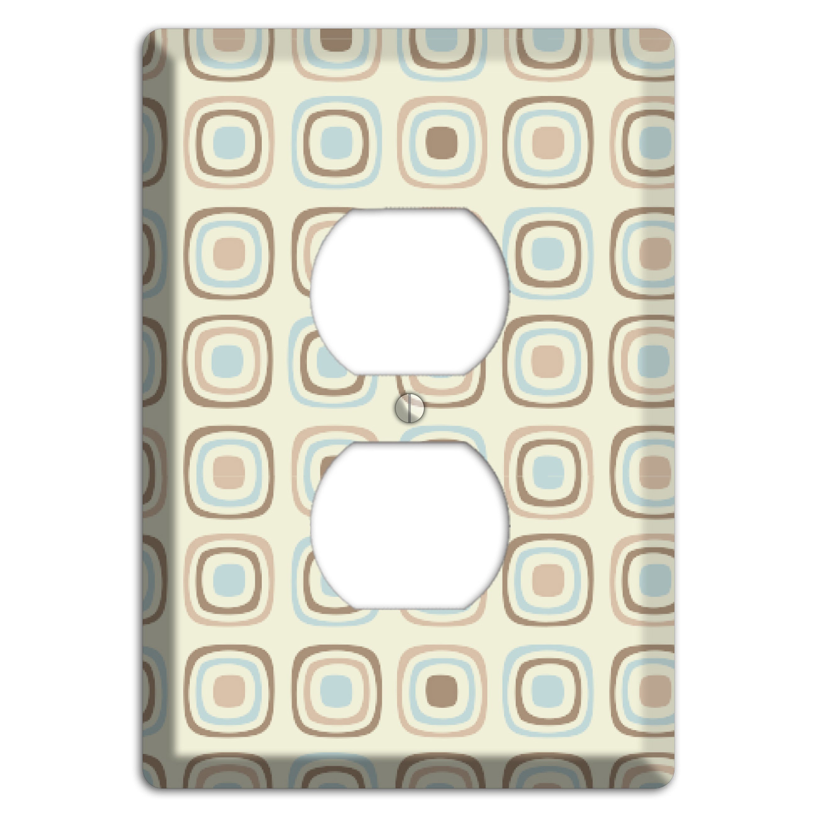 Multi Beige Brown Dusty Blue Retro Squares Duplex Outlet Wallplate
