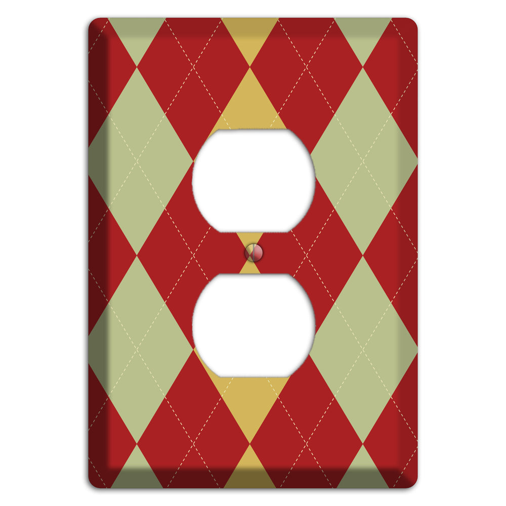 Burnt Orange and Light Green Argyle Duplex Outlet Wallplate