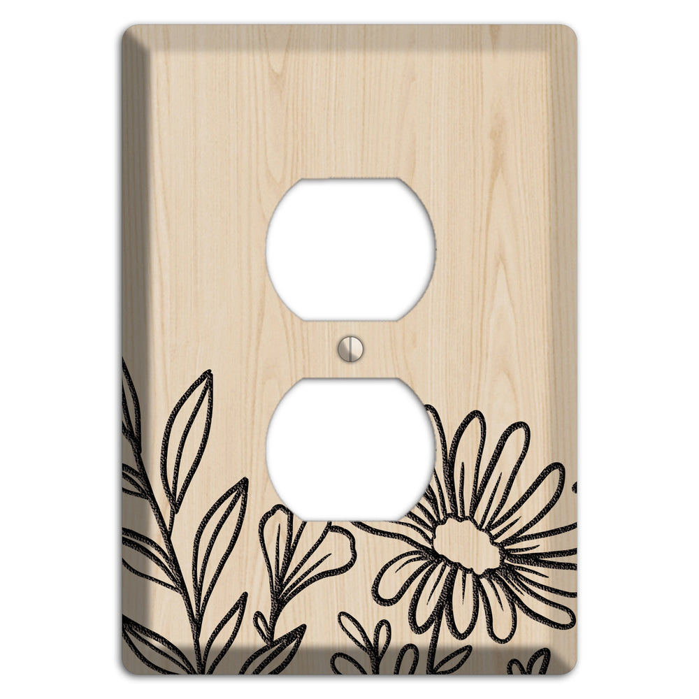 Hand-Drawn Floral 10 Wood Lasered Duplex Outlet Wallplate