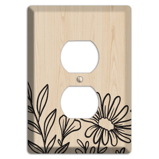 Hand-Drawn Floral 10 Wood Lasered Duplex Outlet Wallplate