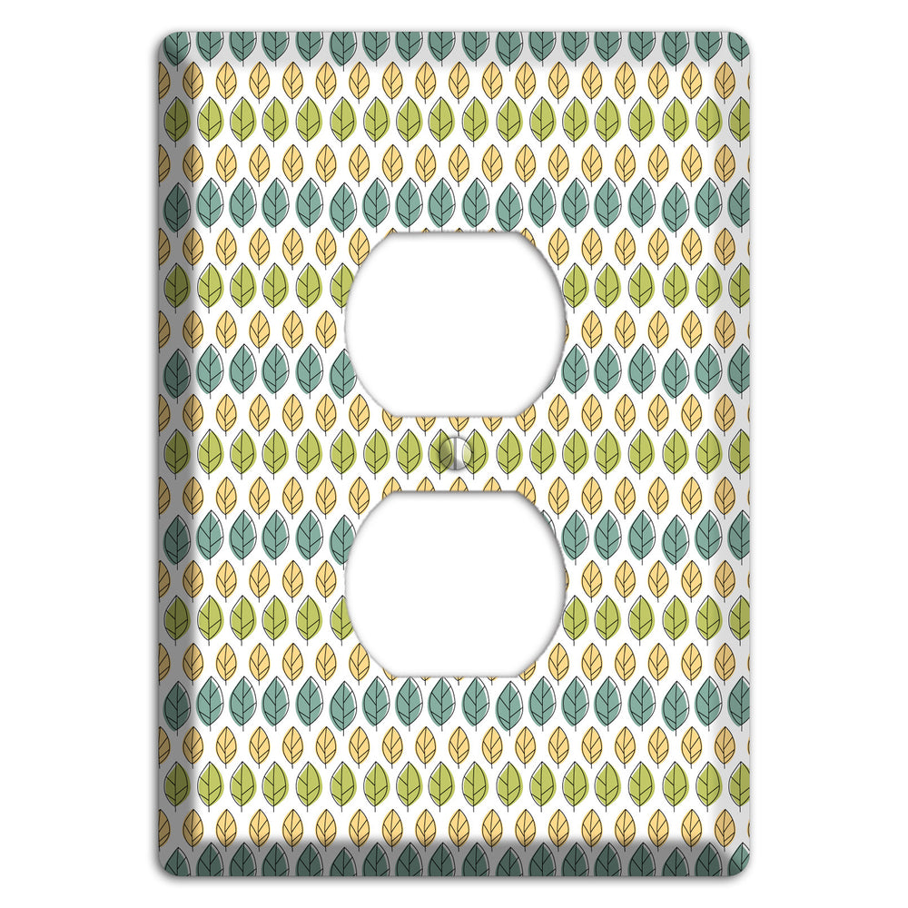 Sage Beige Dusty Blue Leaf Contour Duplex Outlet Wallplate