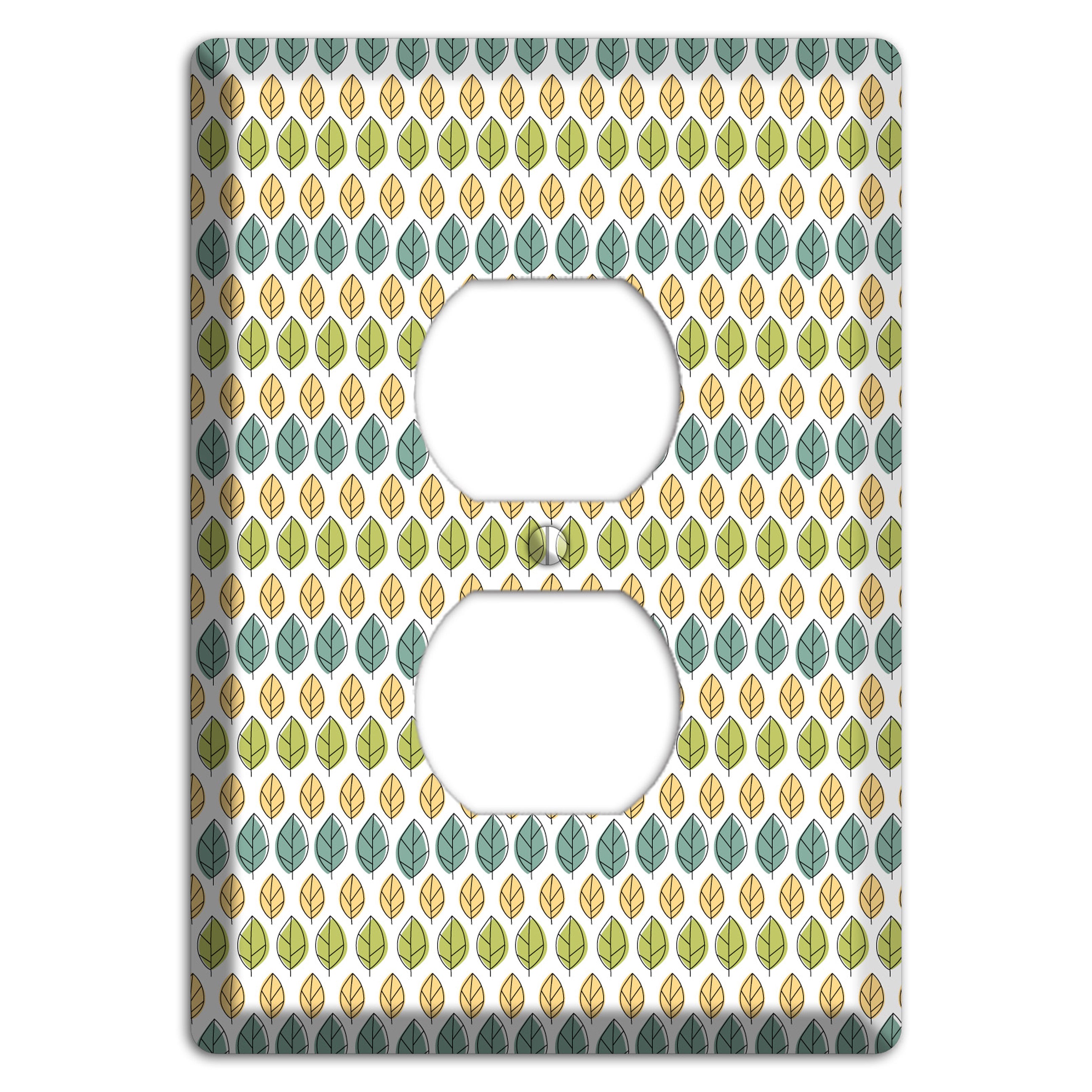 Sage Beige Dusty Blue Leaf Contour Duplex Outlet Wallplate