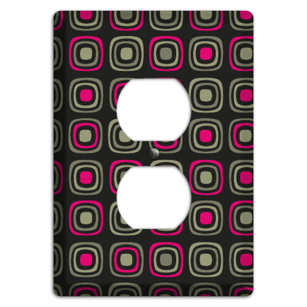 Multi Brown Fuschia Olive Retro Squares Duplex Outlet Wallplate