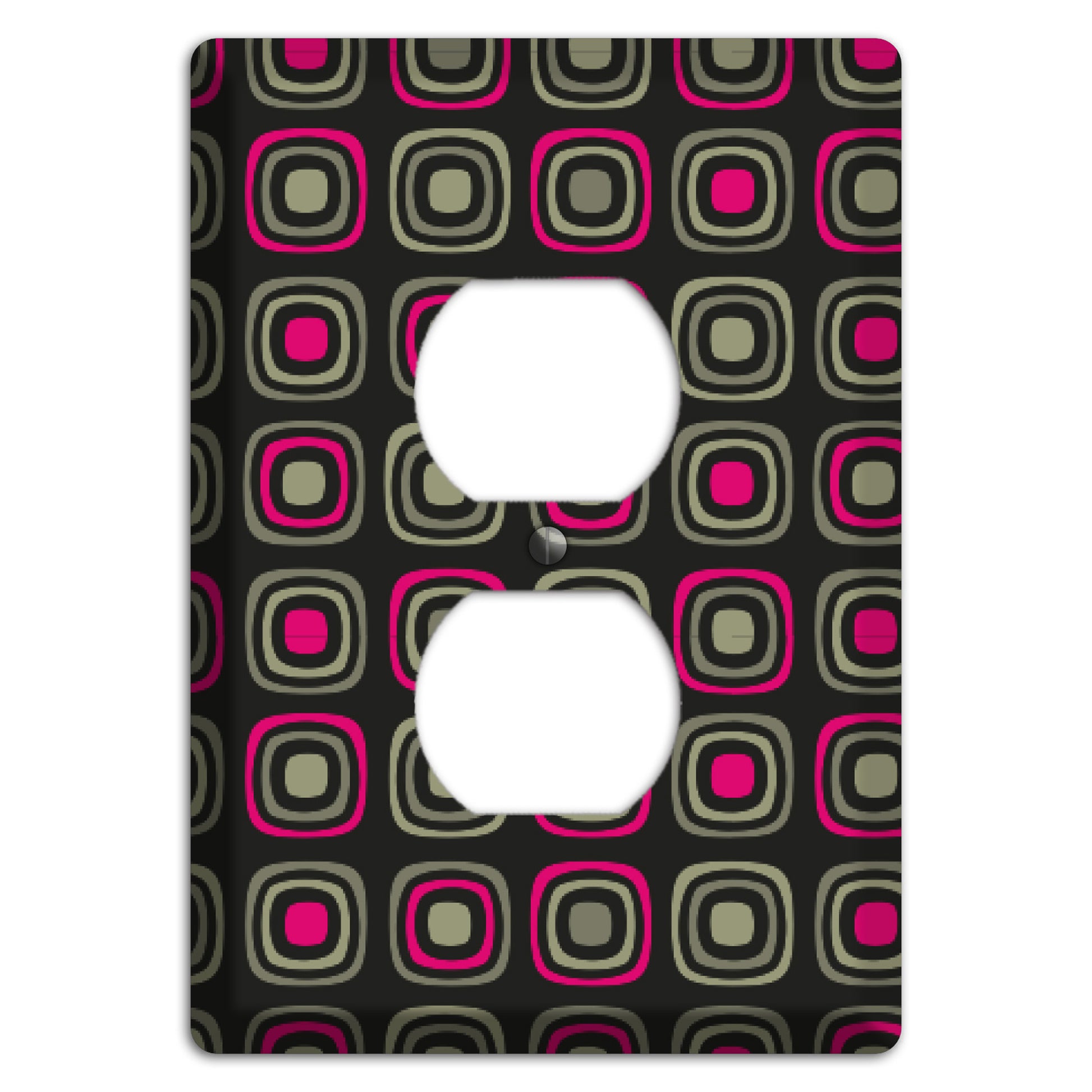 Multi Brown Fuschia Olive Retro Squares Duplex Outlet Wallplate