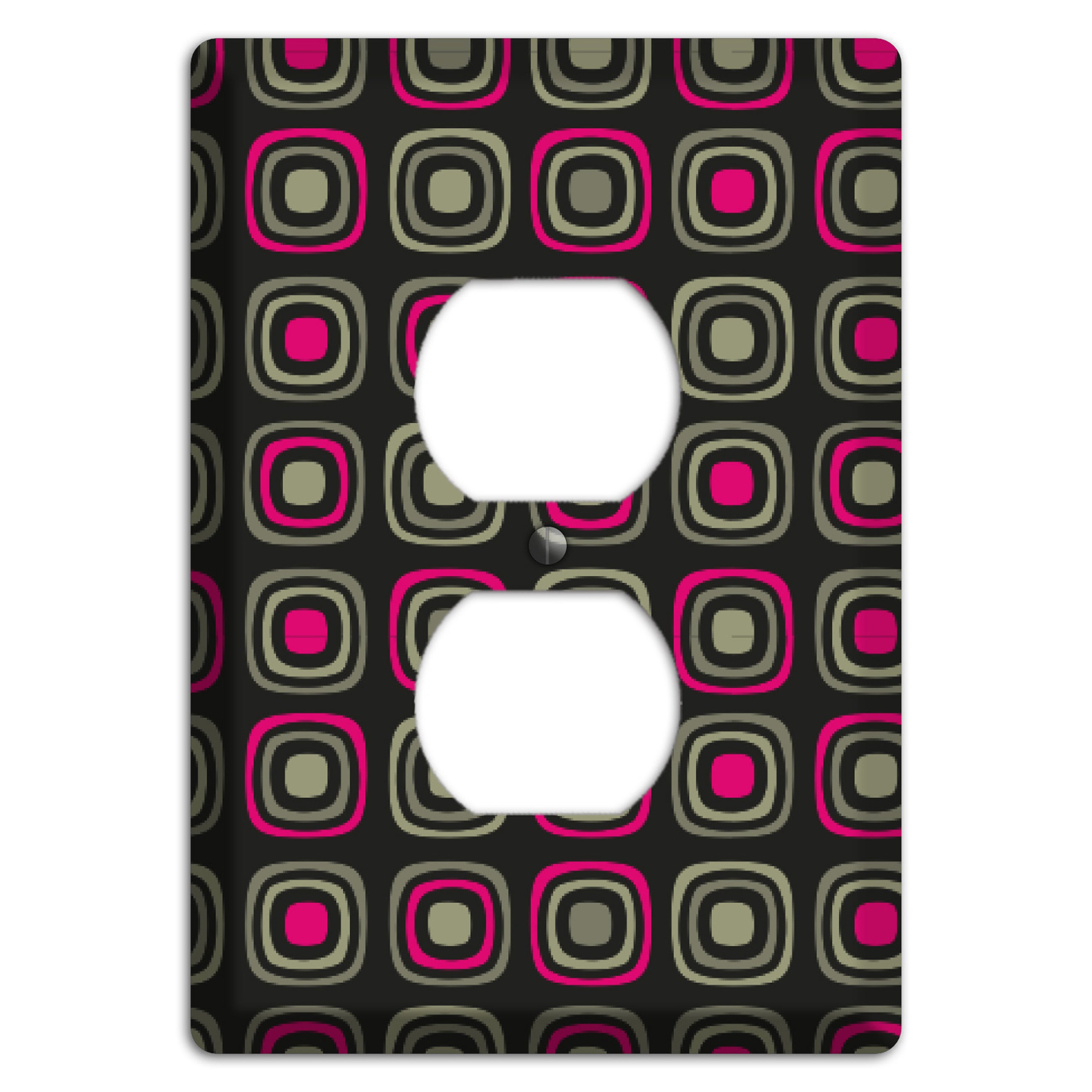 Multi Brown Fuschia Olive Retro Squares Duplex Outlet Wallplate