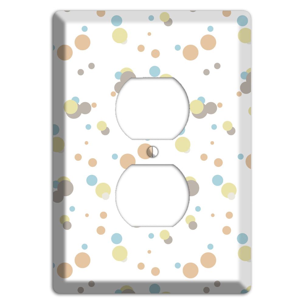 White with Soft Sage Blue and Umber Small Dots Duplex Outlet Wallplate