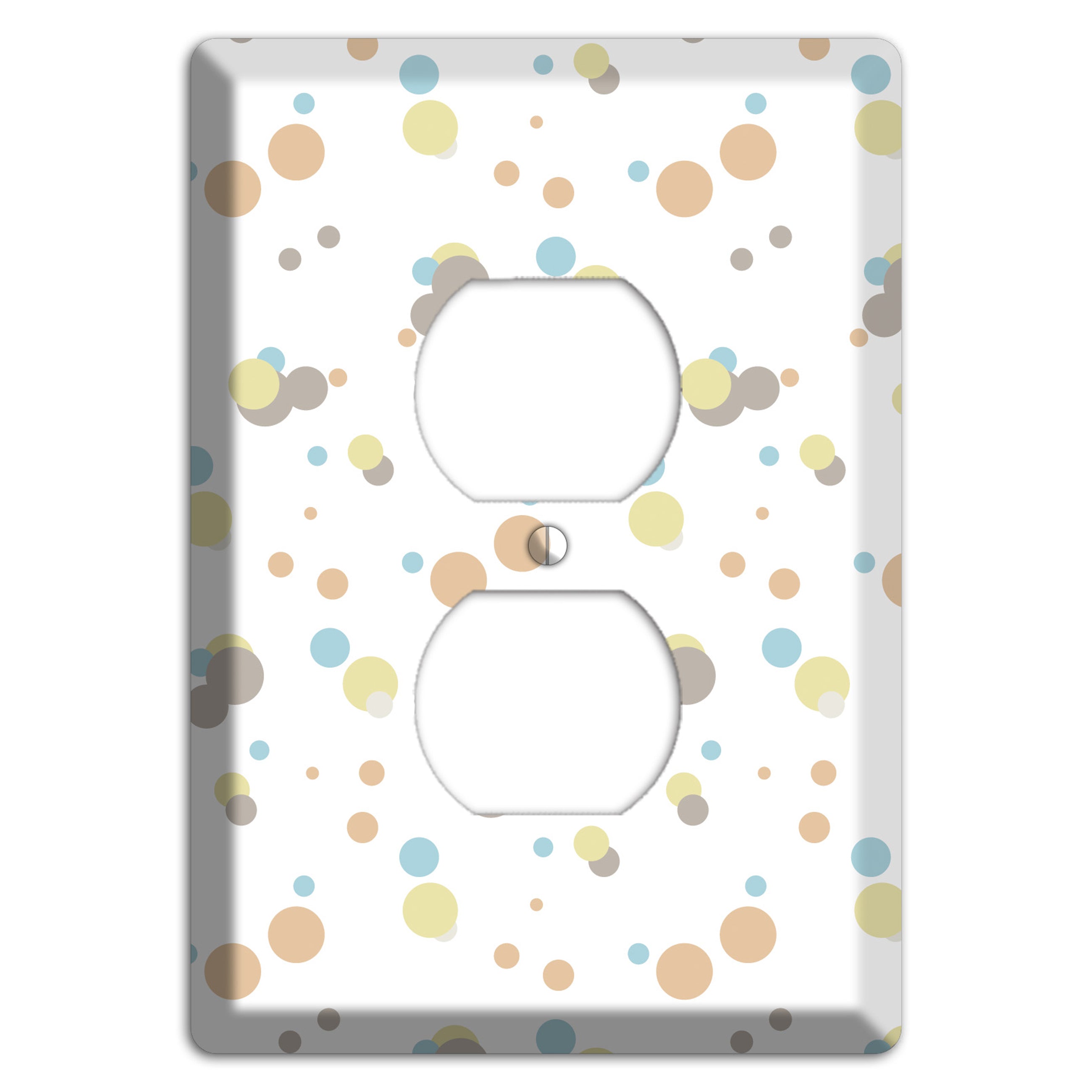 White with Soft Sage Blue and Umber Small Dots Duplex Outlet Wallplate