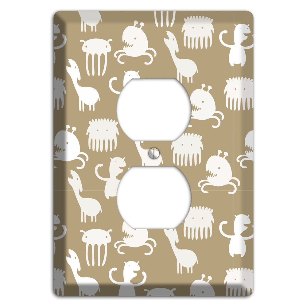 Sily Monsters Brown and White Duplex Outlet Wallplate