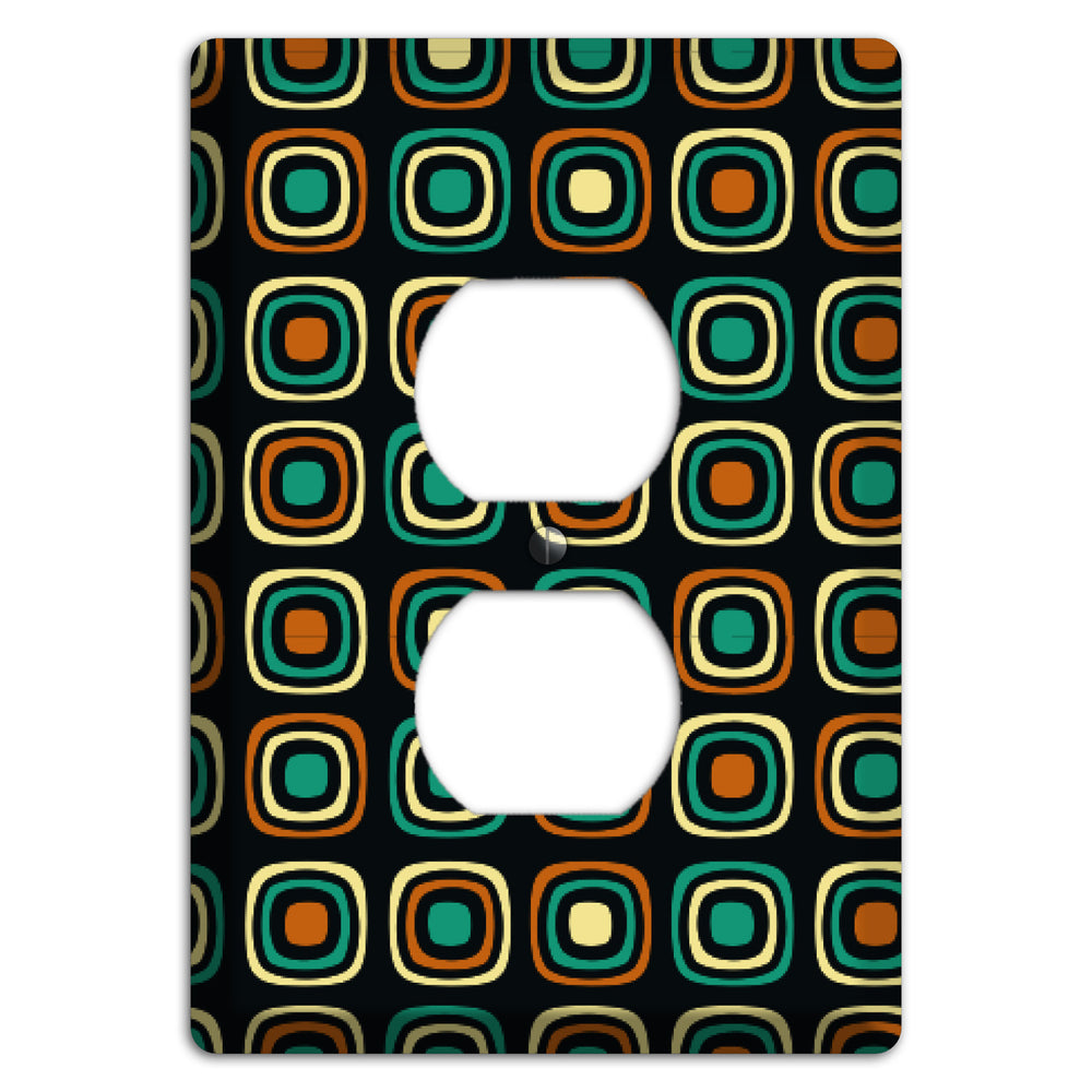 Multi Brown Umber Teal Retro Squares Duplex Outlet Wallplate