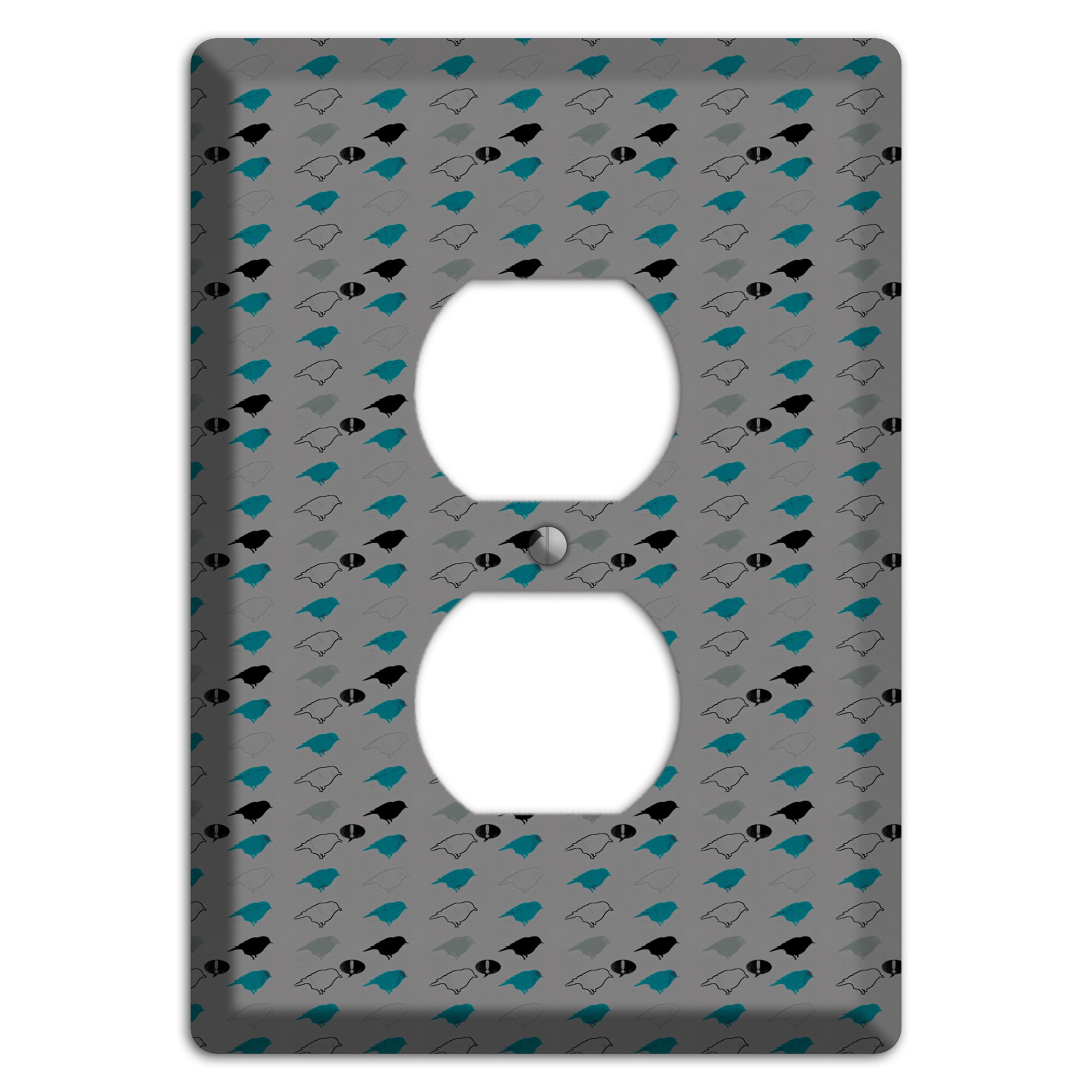Grey with Small Green Birds 3 Duplex Outlet Wallplate