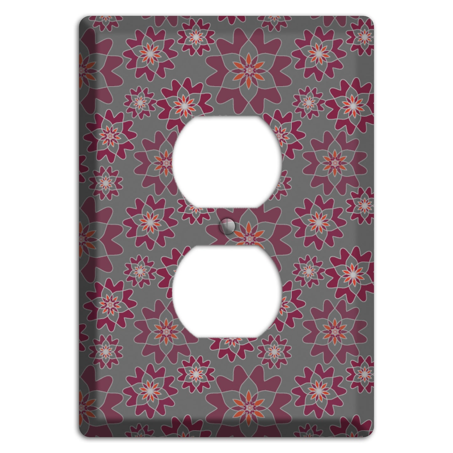 Grey with Burgundy Retro Suzani Duplex Outlet Wallplate