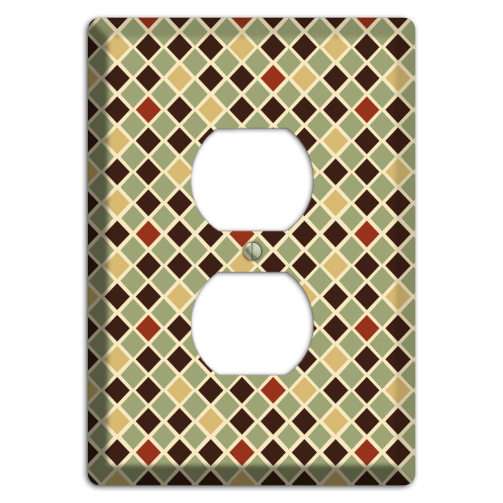 Olive Mustard Maroon Diamonds Duplex Outlet Wallplate