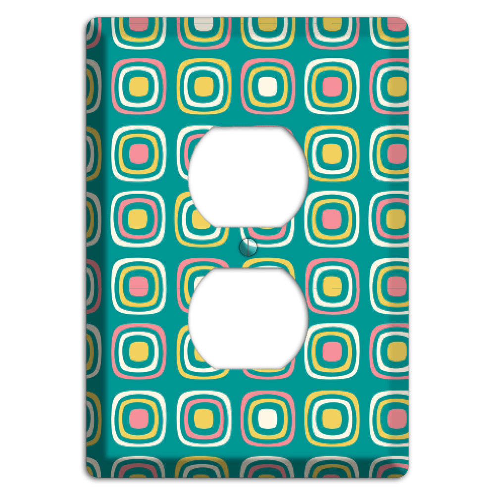 Mulri Teal Coral Lime Retro Squares Duplex Outlet Wallplate