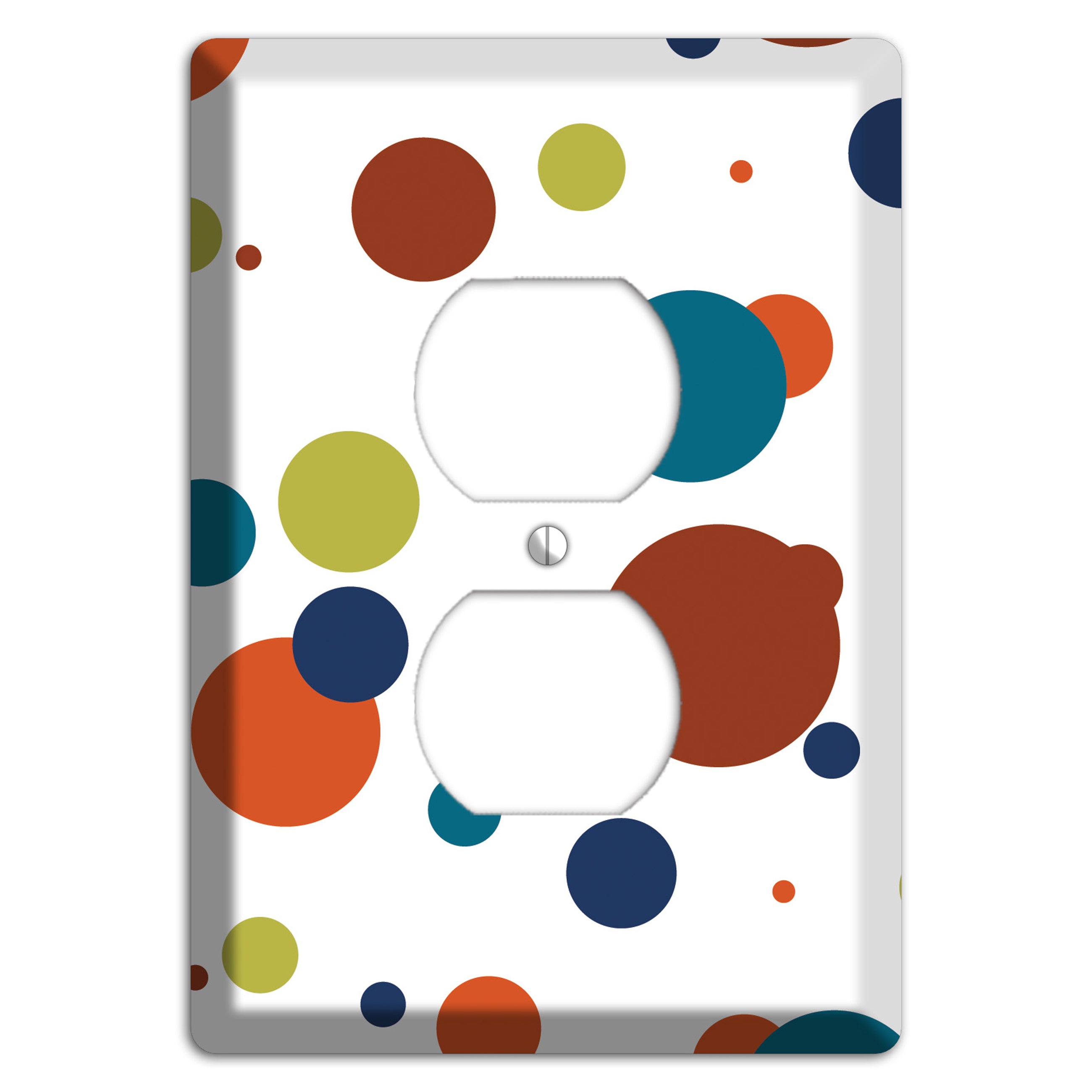 White with Multi Color Medium Dots Duplex Outlet Wallplate