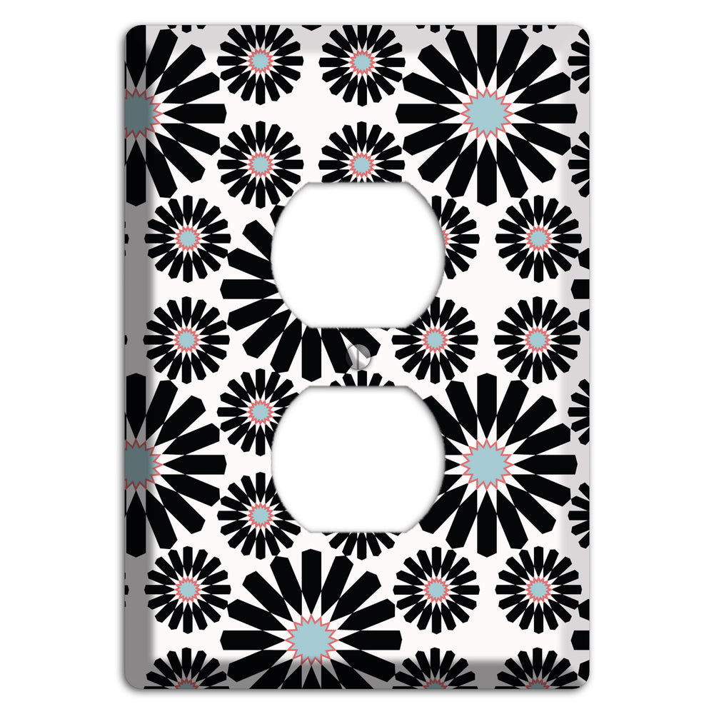 Dusty Blue Maroon Scandinavian Floral Duplex Outlet Wallplate