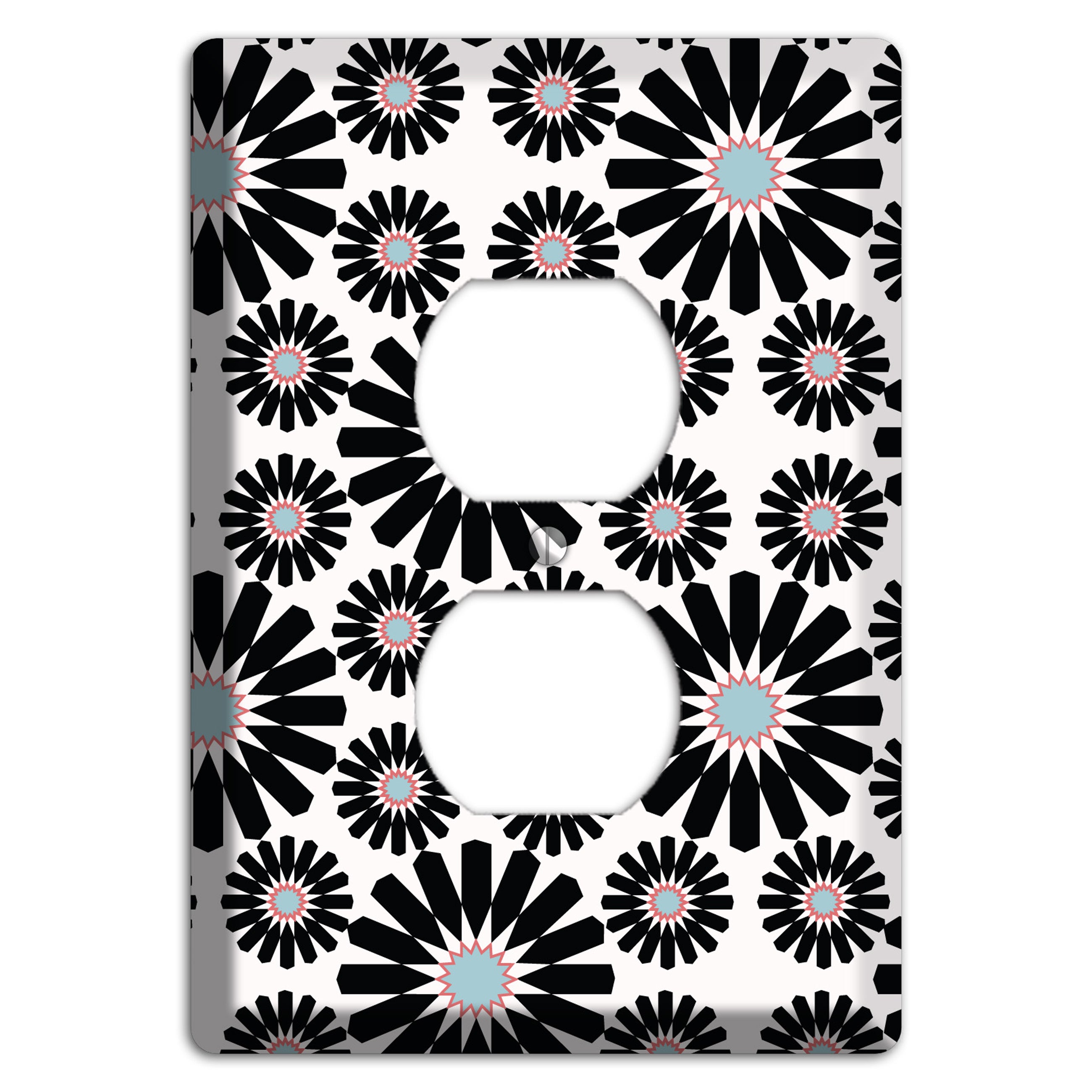 Dusty Blue Maroon Scandinavian Floral Duplex Outlet Wallplate