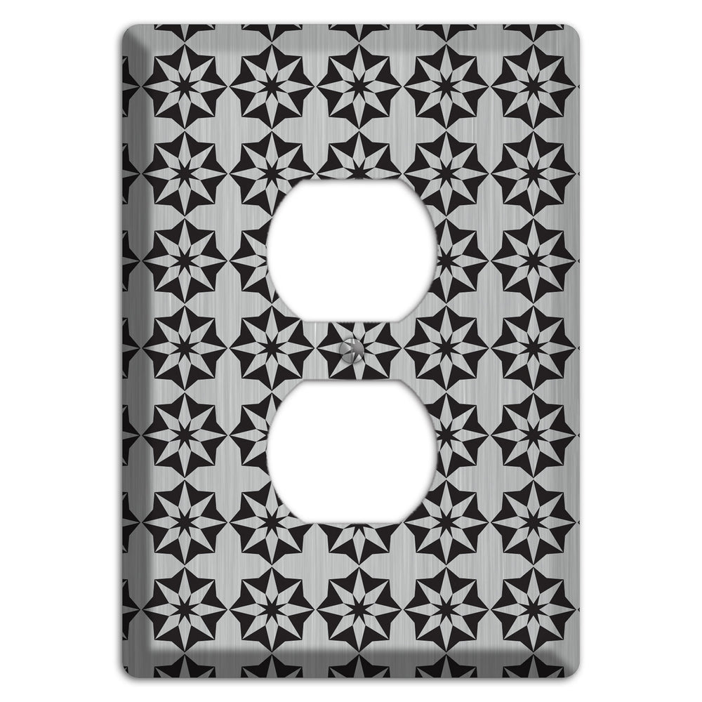 Stainless Steel with Black Foulard Duplex Outlet Wallplate