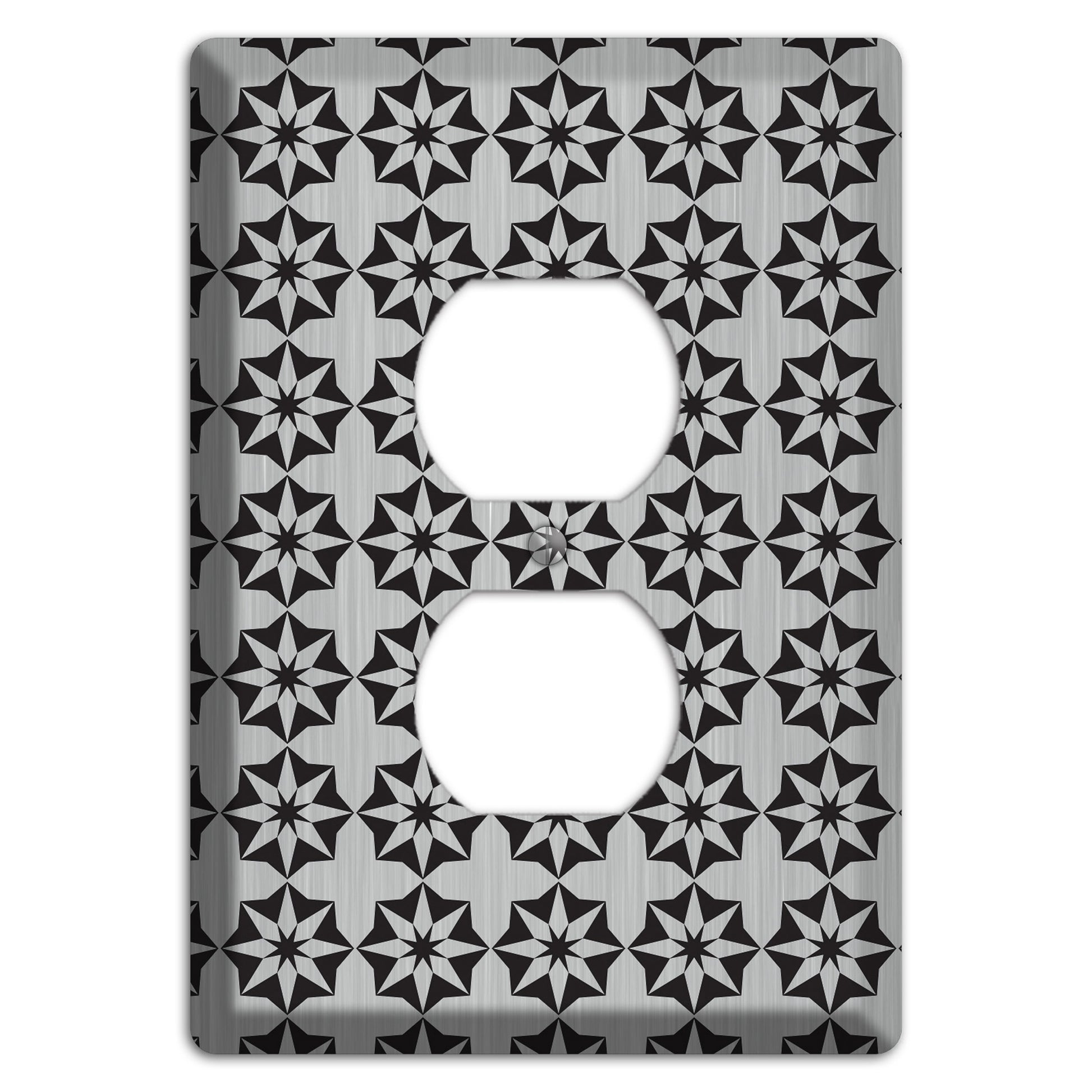 Stainless with Black Foulard Duplex Outlet Wallplate