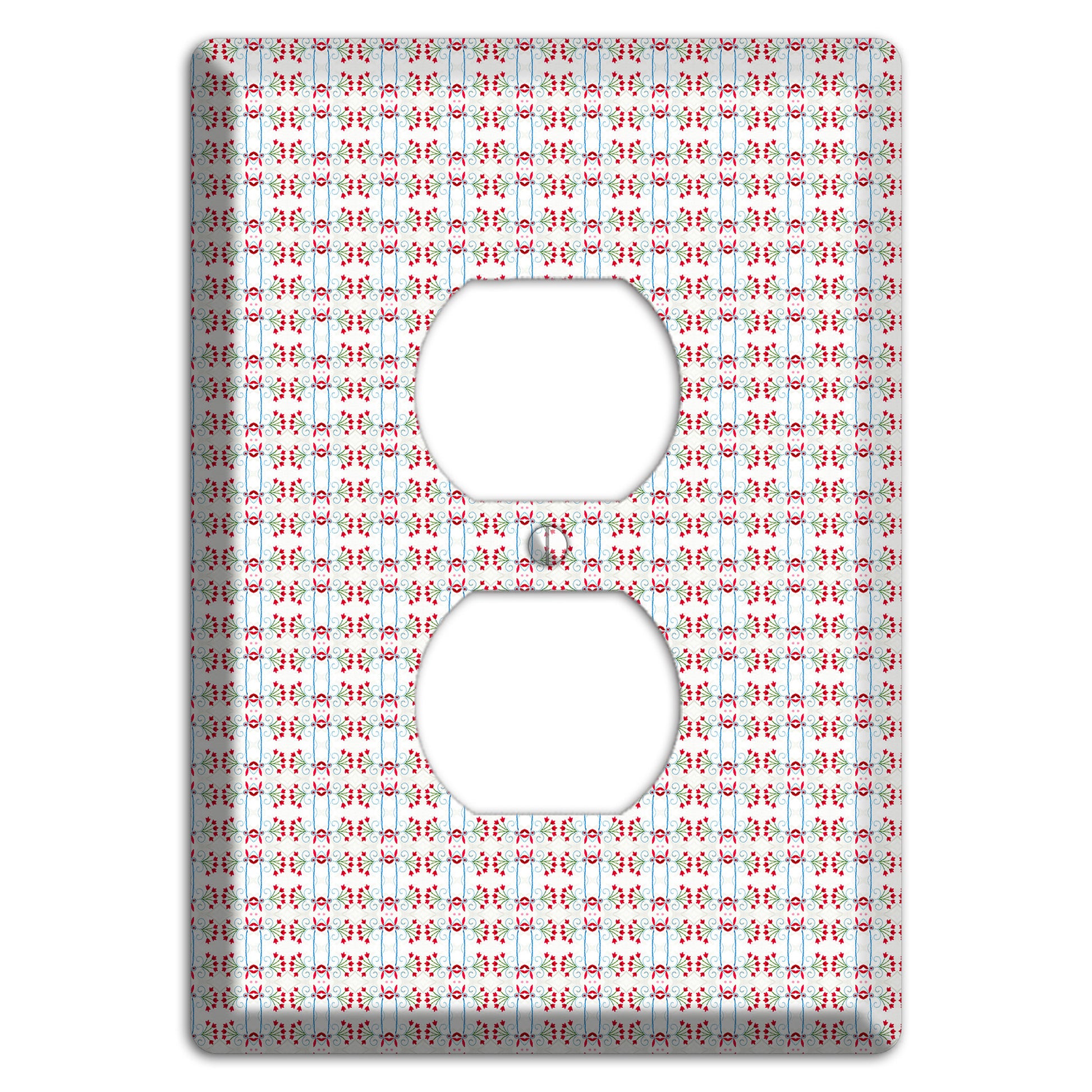 White with Red Blue Tapestry Duplex Outlet Wallplate