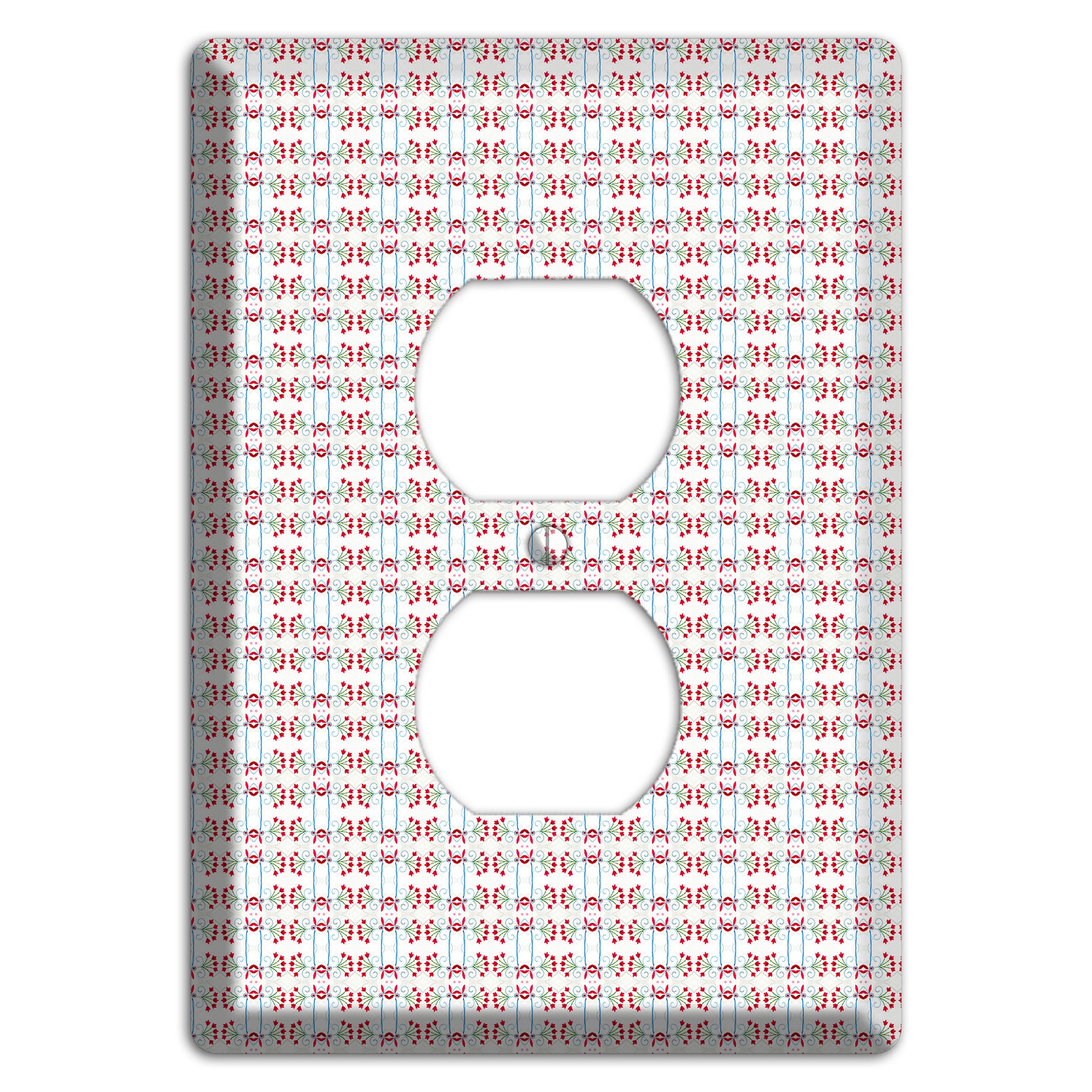 White with Red Blue Tapestry Duplex Outlet Wallplate