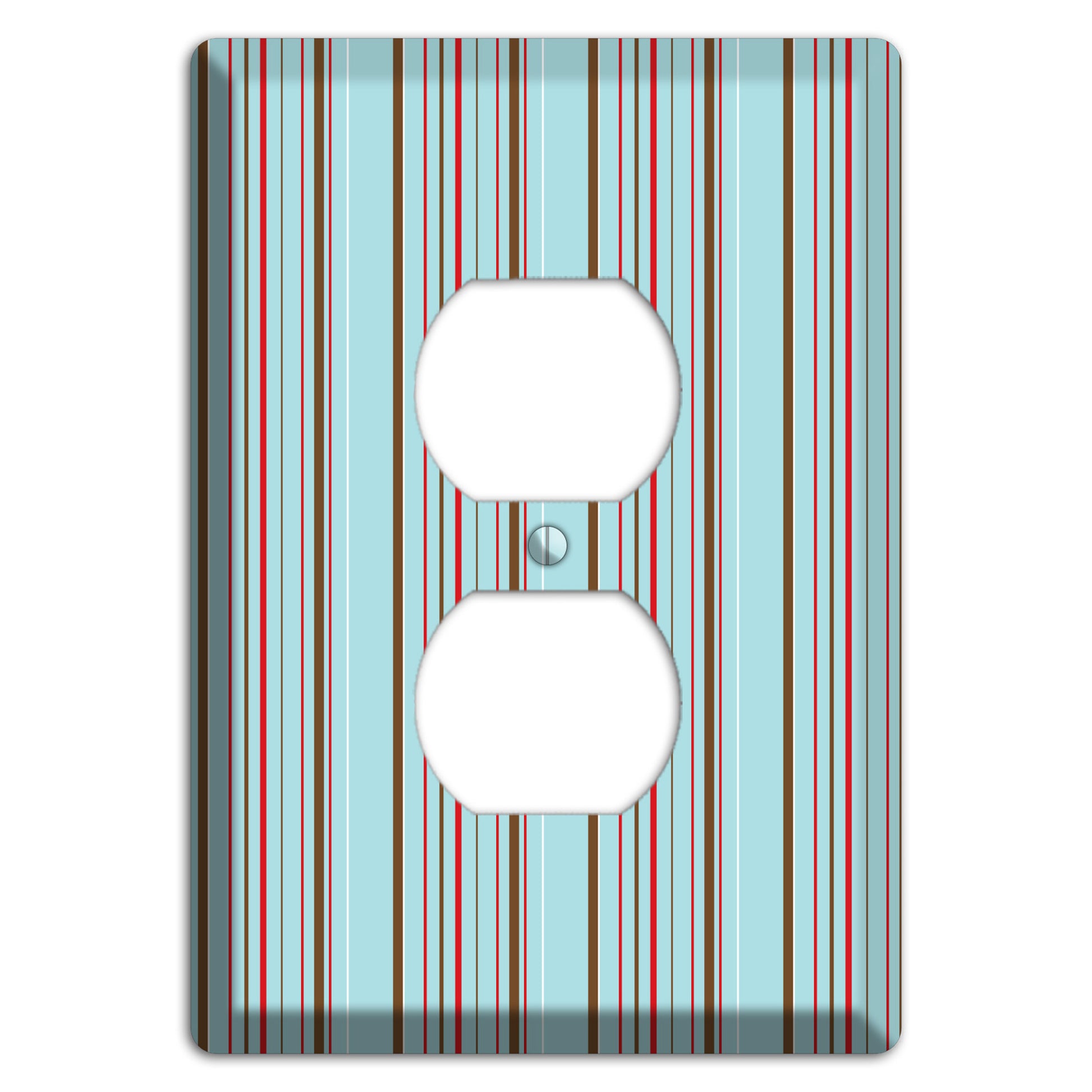 Dusty Blue with Red and Brown Vertical Stripes Duplex Outlet Wallplate