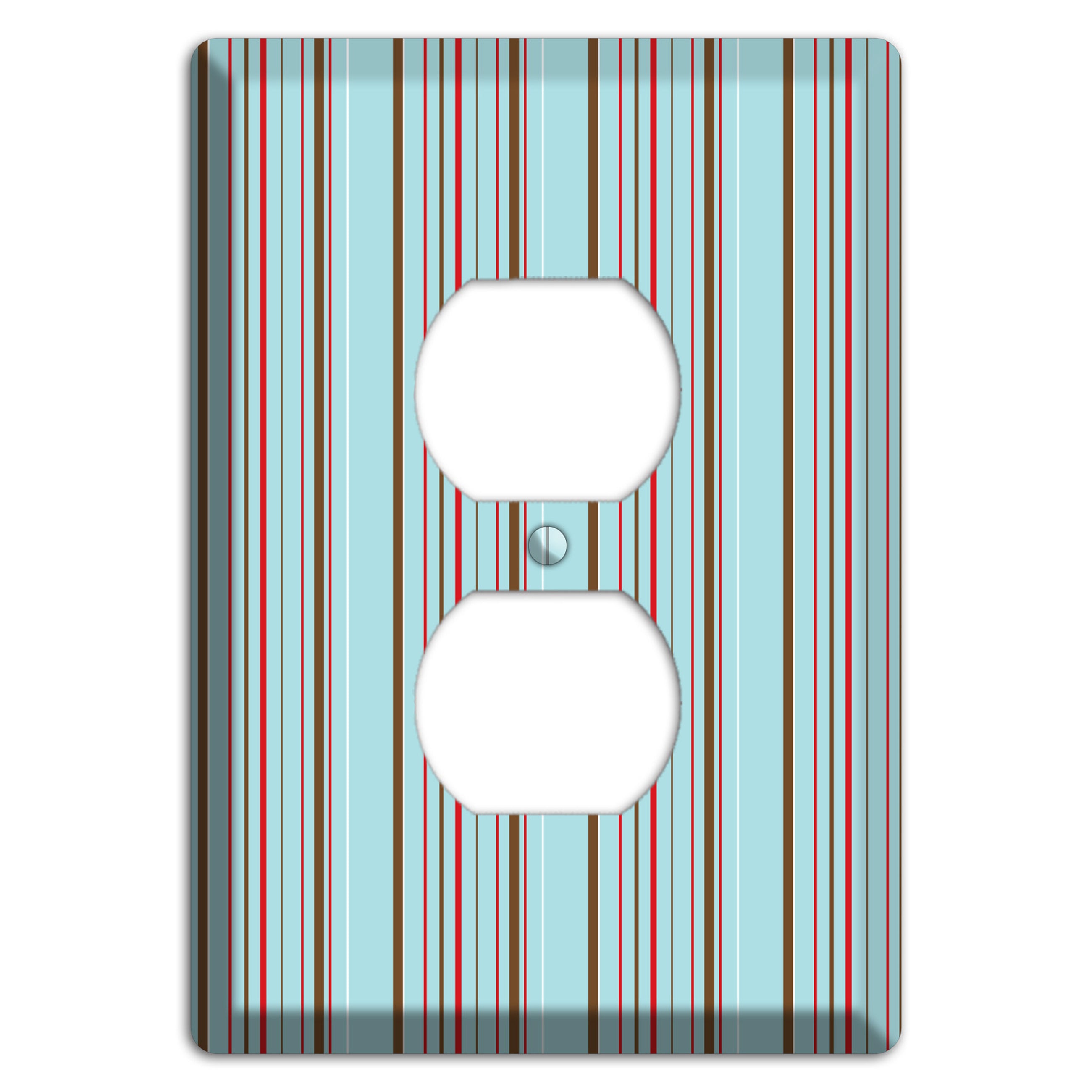 Dusty Blue with Red and Brown Vertical Stripes Duplex Outlet Wallplate