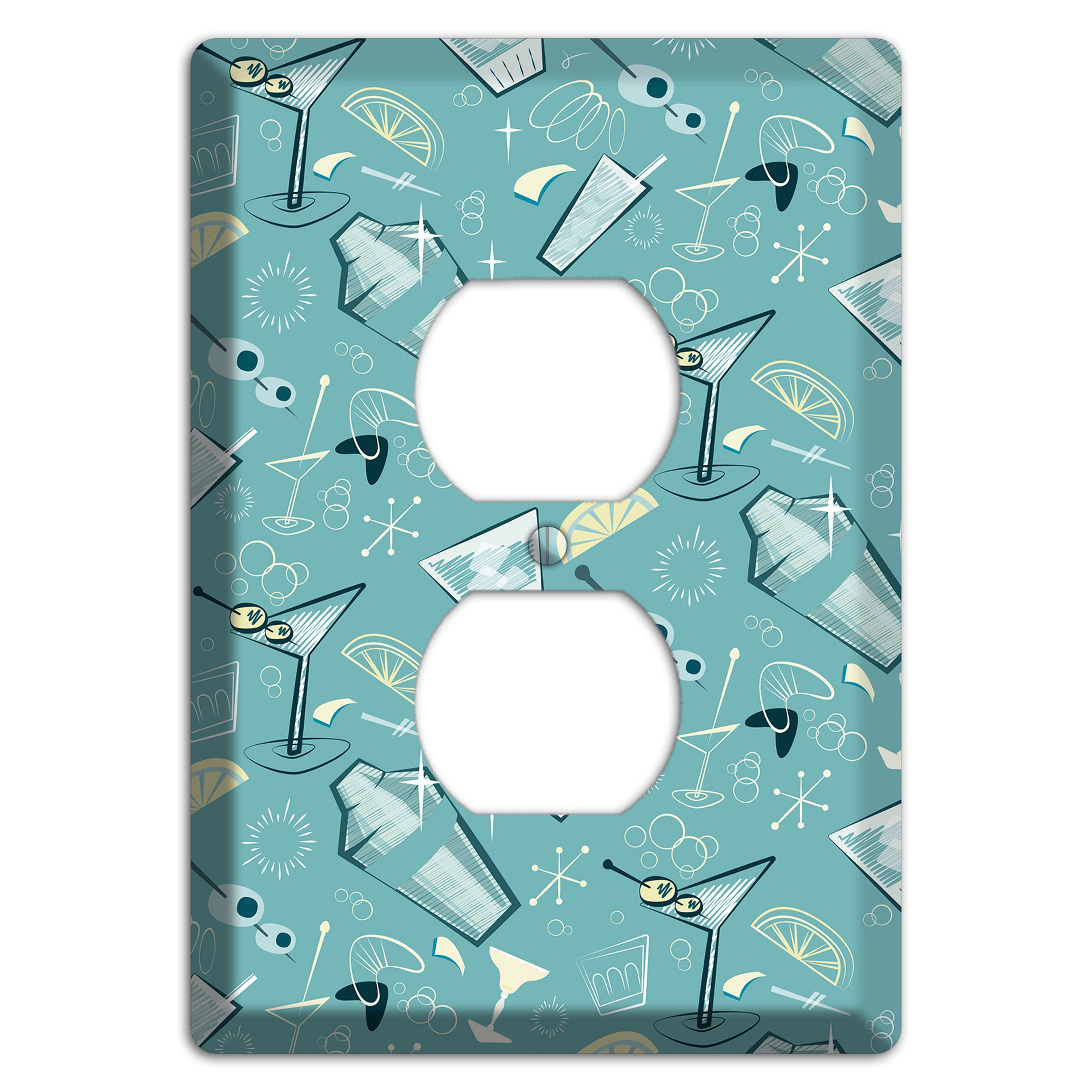 Retro Cocktails Teal Duplex Outlet Wallplate