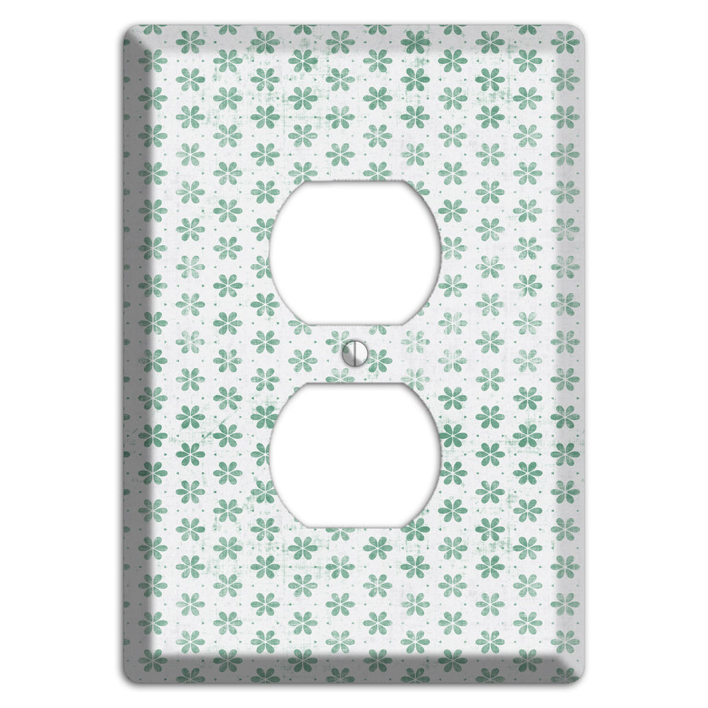 White with Green Grunge Floral Contour Duplex Outlet Wallplate