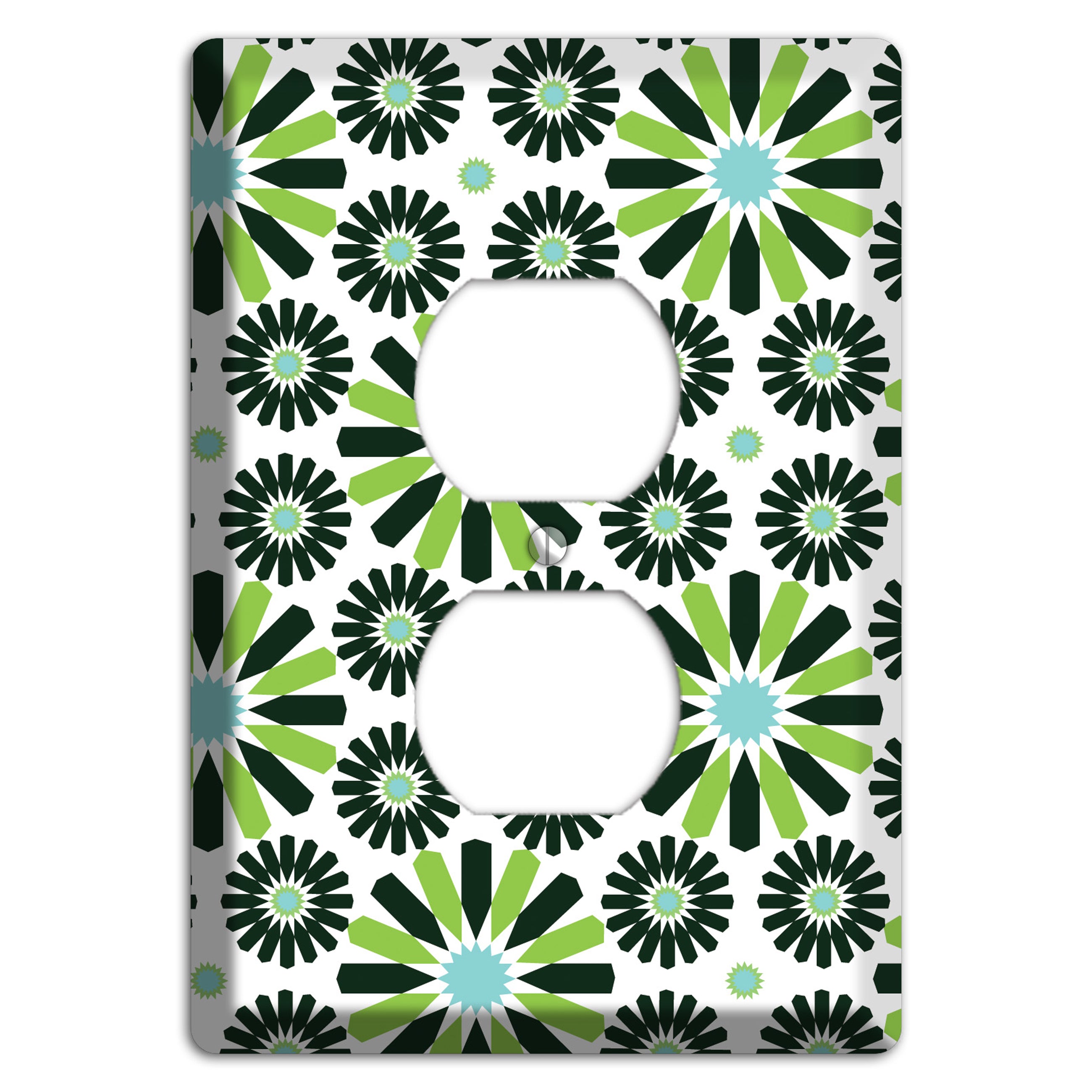 Lime and Teal Scandinavian Floral 2 Duplex Outlet Wallplate