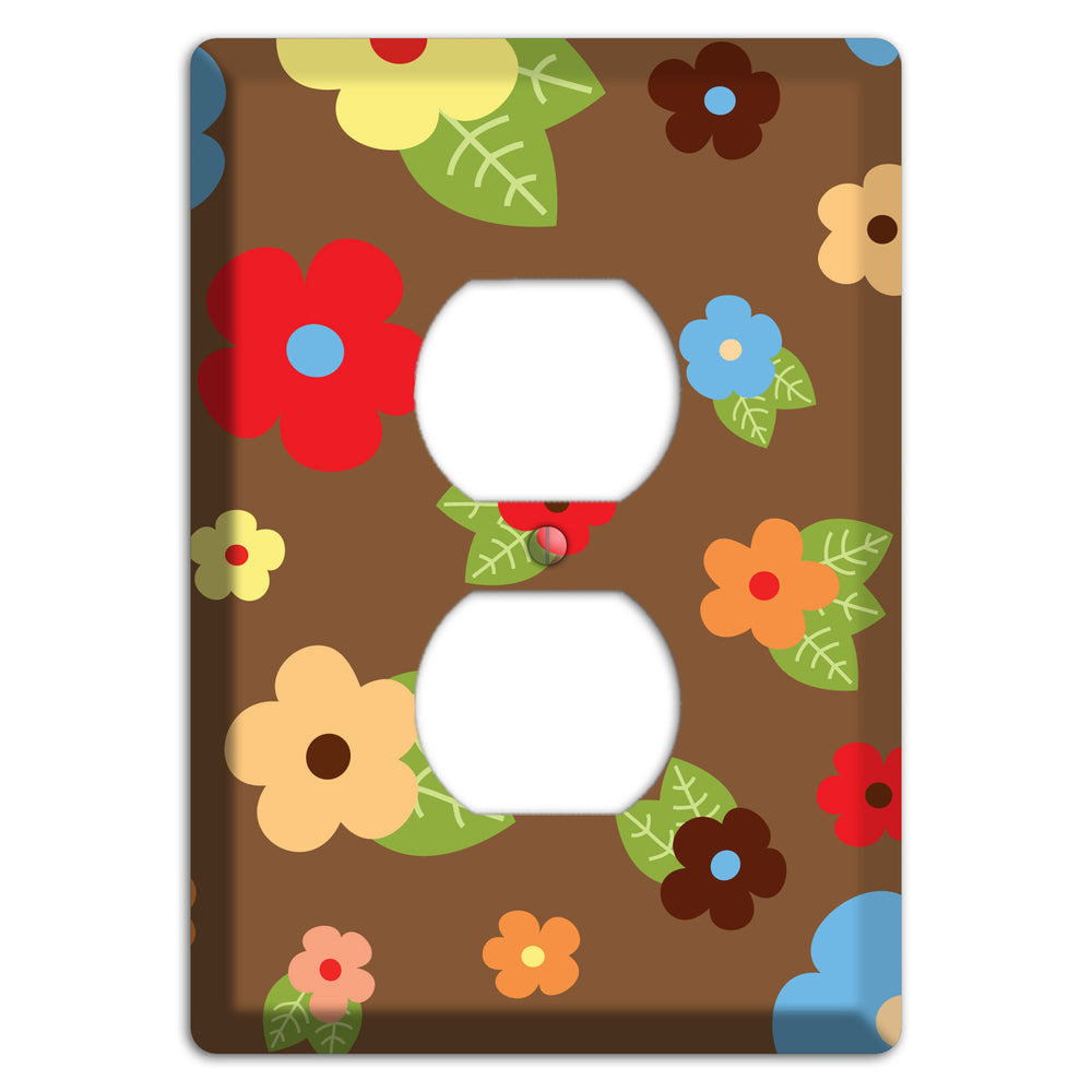 Brown Delicate Flowers Duplex Outlet Wallplate