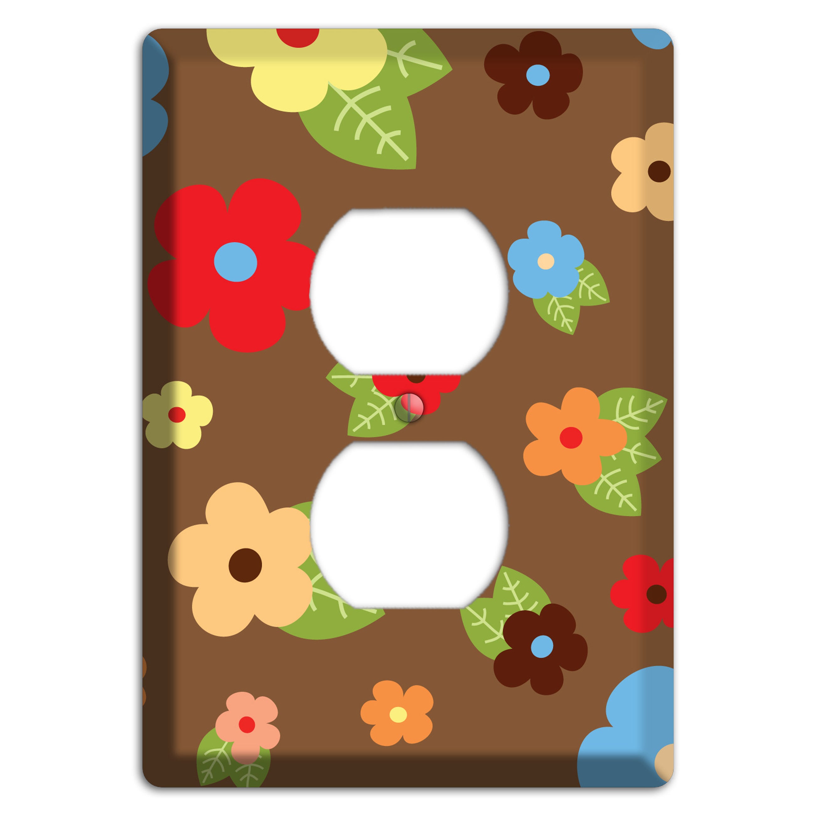 Brown Delicate Flowers Duplex Outlet Wallplate