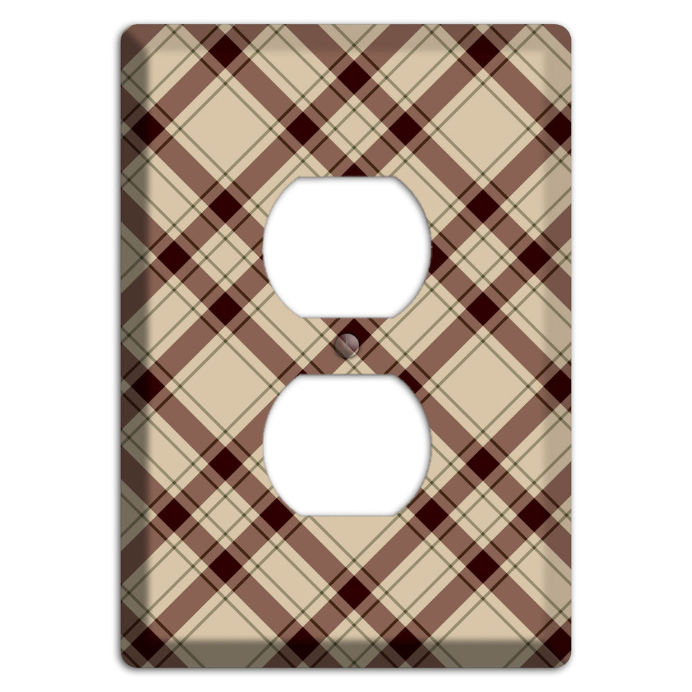 Beige and Brown Plaid Duplex Outlet Wallplate